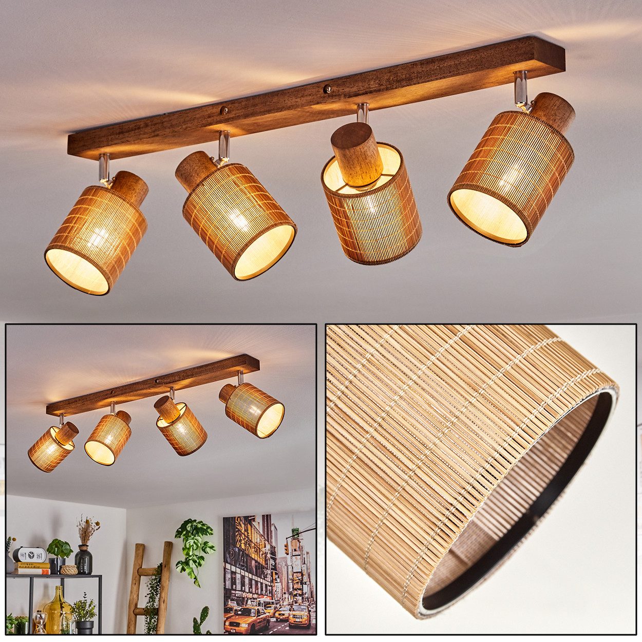 hofstein Deckenleuchte Deckenlampe aus Holz/Metall/Bambus in günstig online kaufen