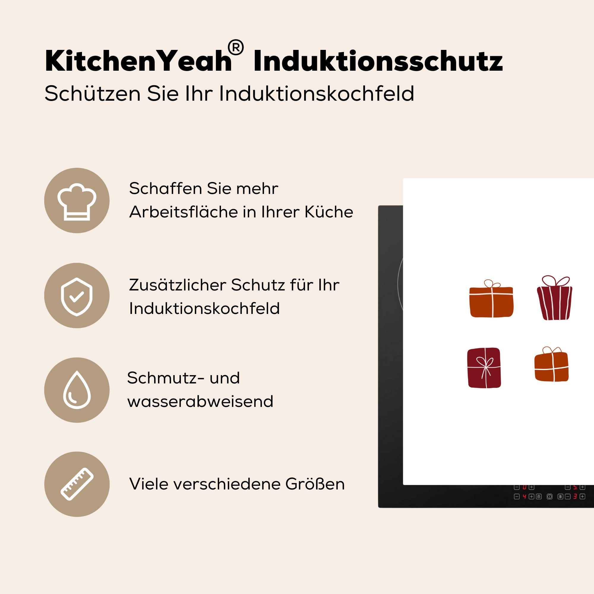 (1 Geschenk Herdblende-/Abdeckplatte für tlg), 78x78 - Ceranfeldabdeckung, Arbeitsplatte MuchoWow cm, Weihnachten küche Vinyl, - Design,