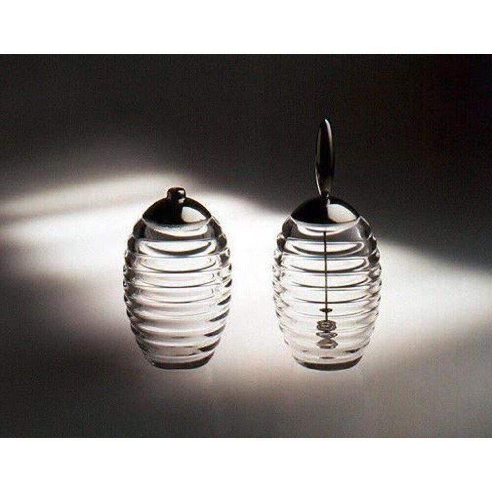 Alessi Honigglas Honigspender Honey Pot Memory Containers, Edelstahl 18-10, Kristallglas, Honigspender Honey Pot Memory Containers, Ø8,7cm, Edelstahl 18-10