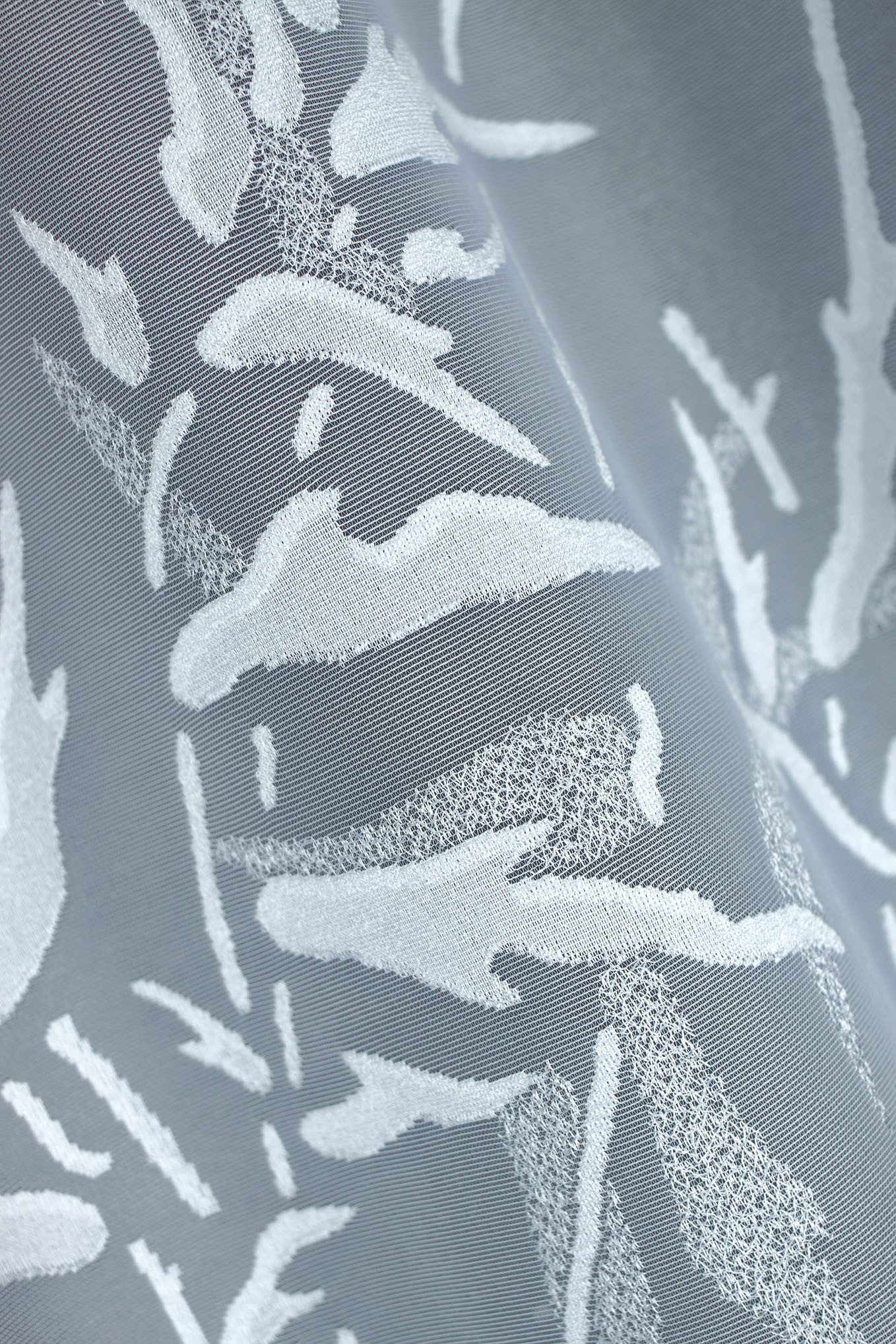 QBTEXTIL Gardine Bambus Blätter Weiß (1 St), Kräuselband, Bambus Blätter Mu günstig online kaufen