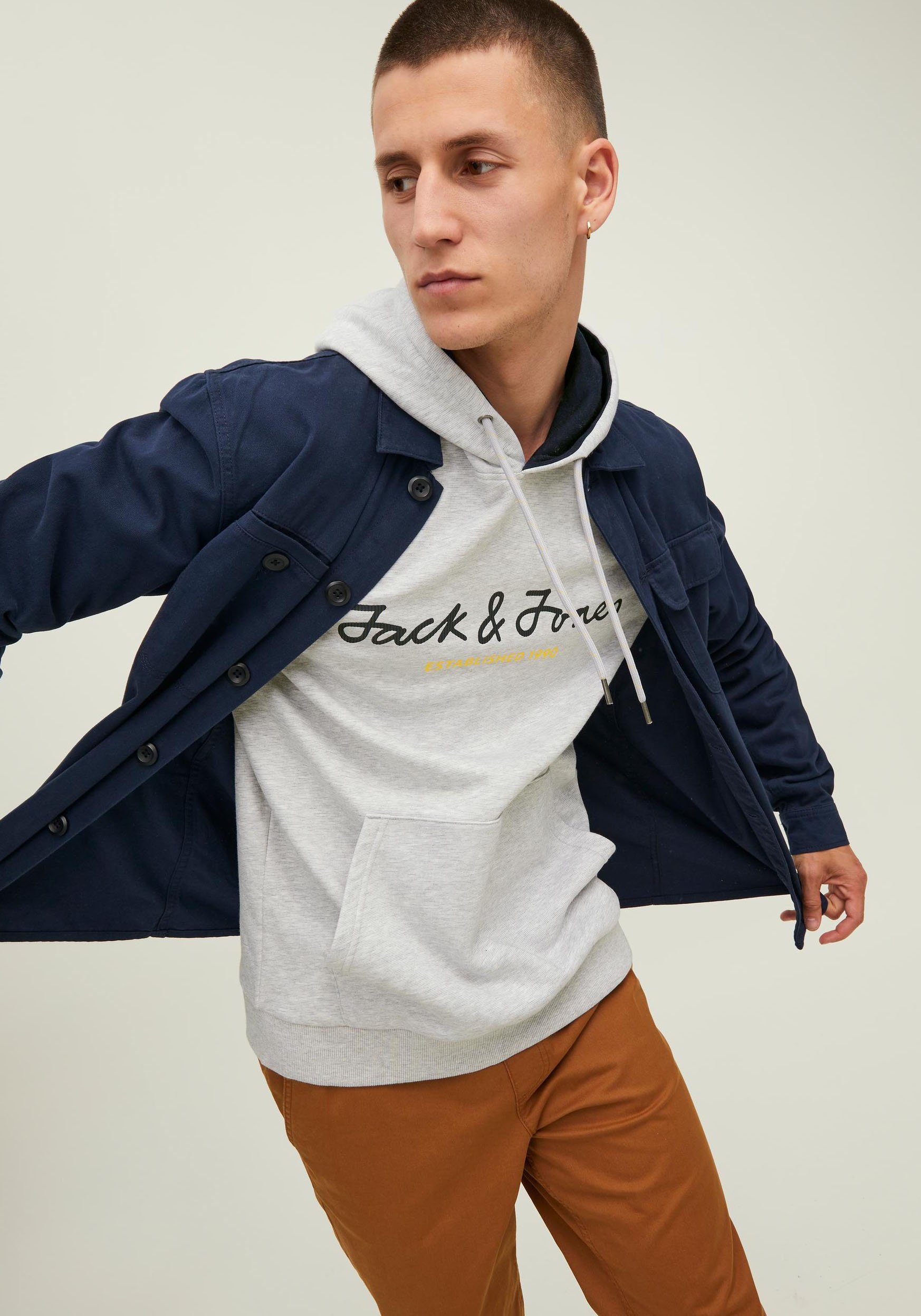 Jack BERG SWEAT HOOD & Jones meliert hellgrau Kapuzensweatshirt