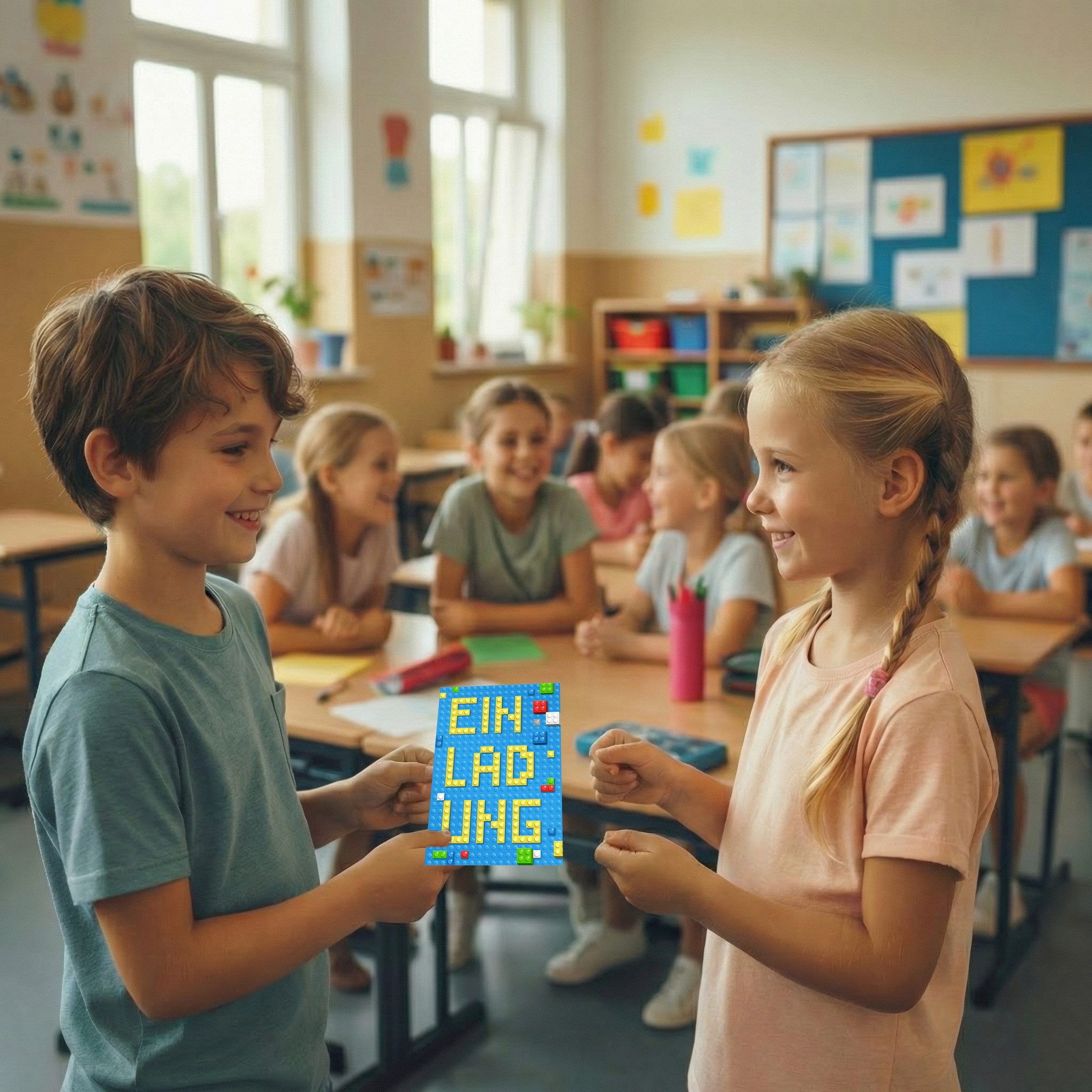 nikima Einladungskarten 10 Einladungskarten mit Glanzlack bunte Bausteine für Kindergeburtstag – Bild 5 von 5
