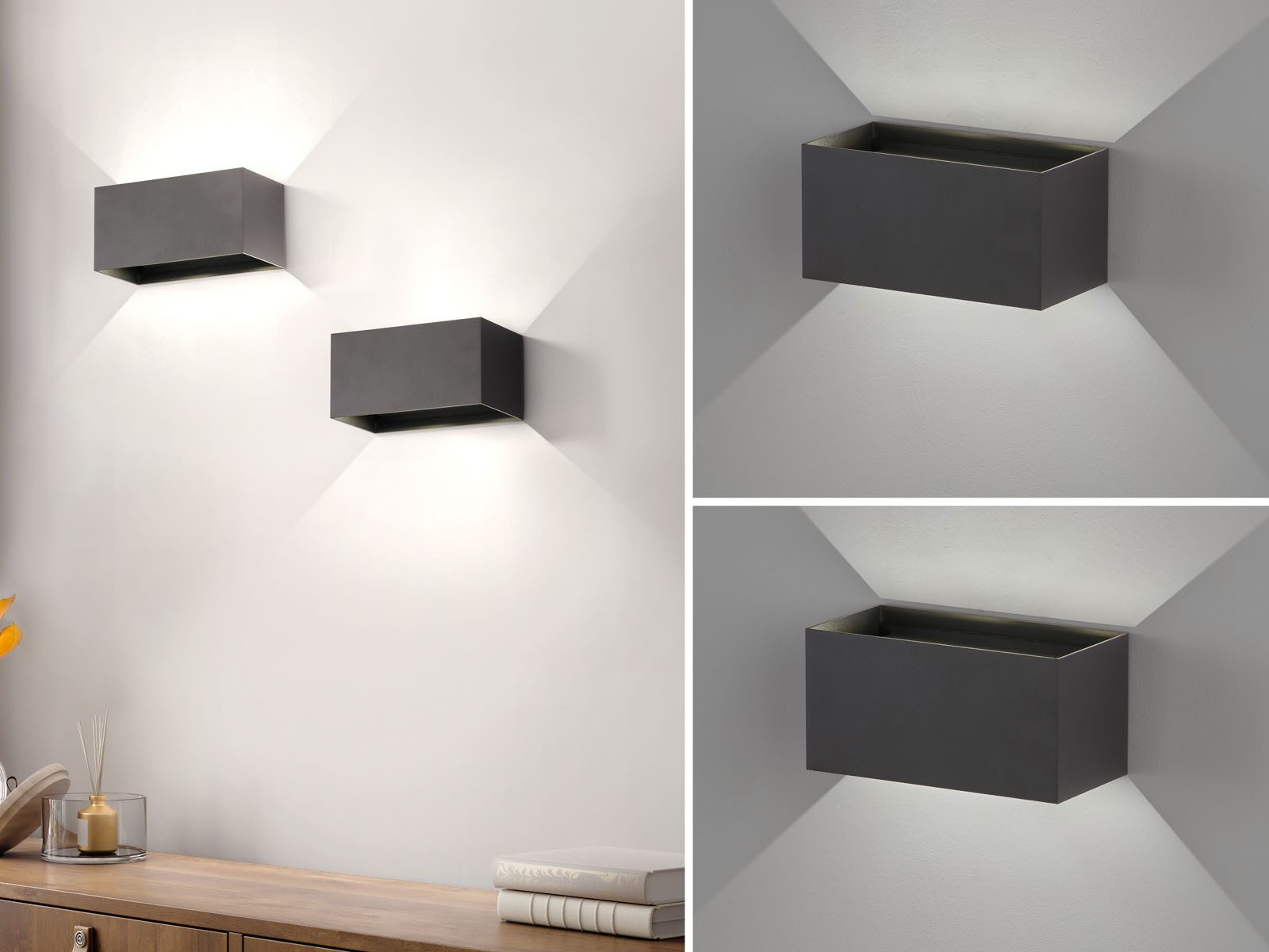 FISCHER & HONSEL LED Wandleuchte, Lichtwinkel einstellbar, LED fest integriert, Warmweiß, 2er SET Außenleuchten & Wand-Beleuchtung Innen Treppen-Haus 10cm klein