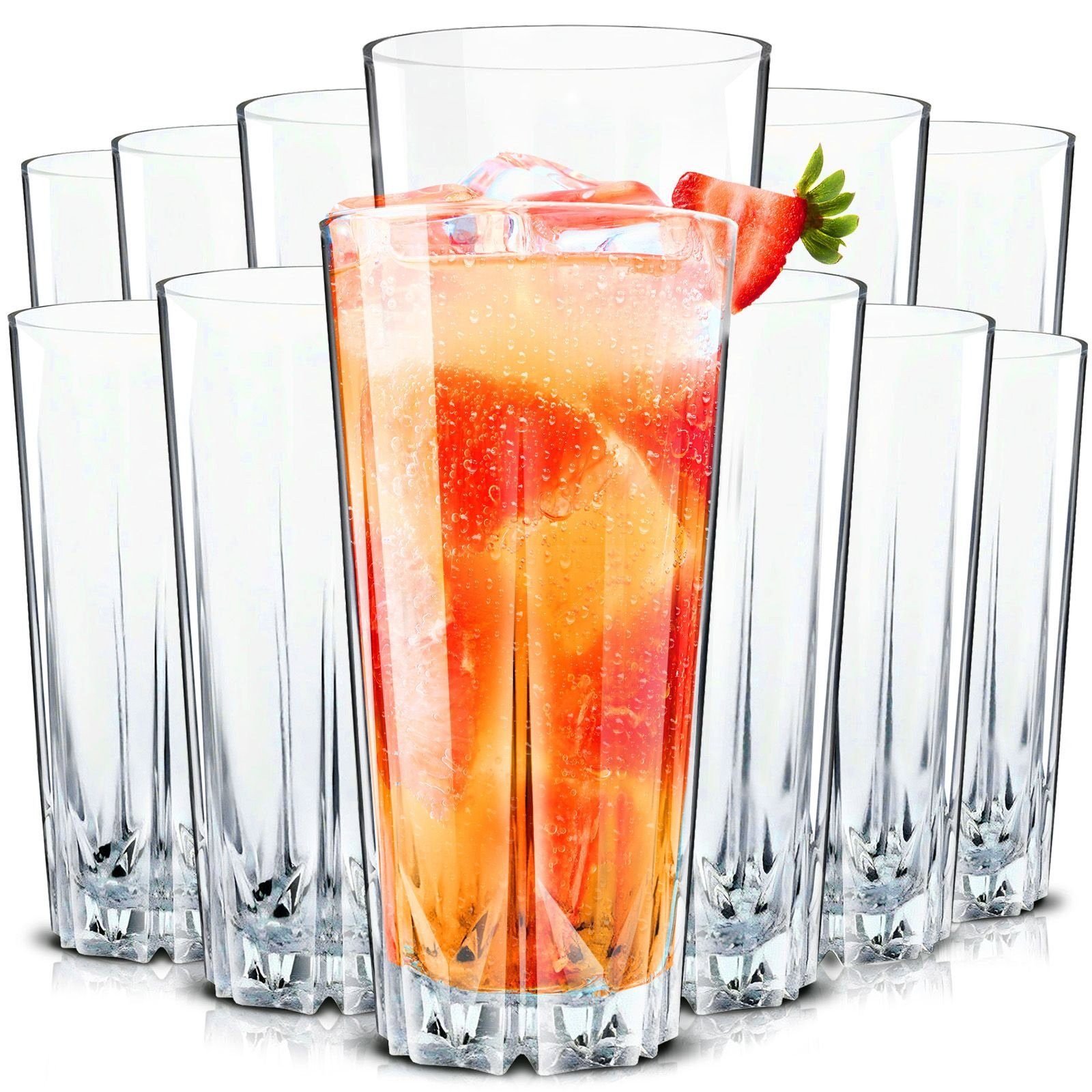 KONZEPT Gläser-Set Cocktailgläser Set 330 ml, Trinkgläser, Geriffelte Gläser, 12-tlg., für Cocktails, Wasser, Saft, Mojito, Longdrinkgläser
