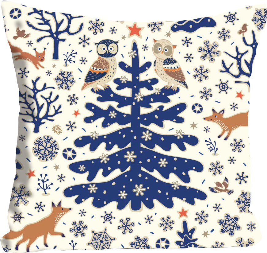 queence Dekokissen Klaas, blauer Tannenbaum im 1 Kissenhülle Schnee, Füllung, ohne Stück