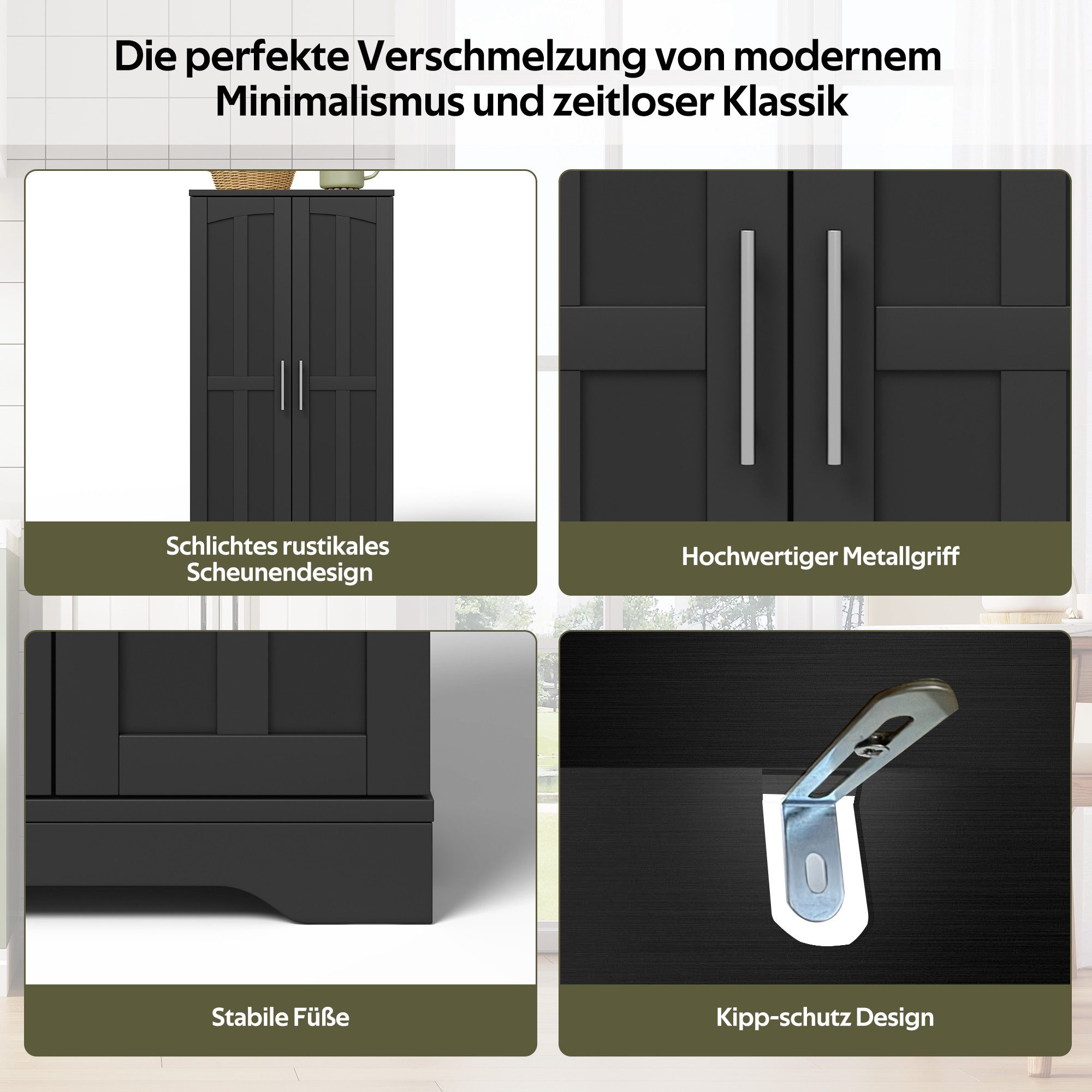 Yorbay Mehrzweckschrank Küchenschrank mit Sensor-LED, 3D-Wellenfront, 120 cm Höhe 2-türig, höhenverstellbar & kippsicher – Bild 5 von 5