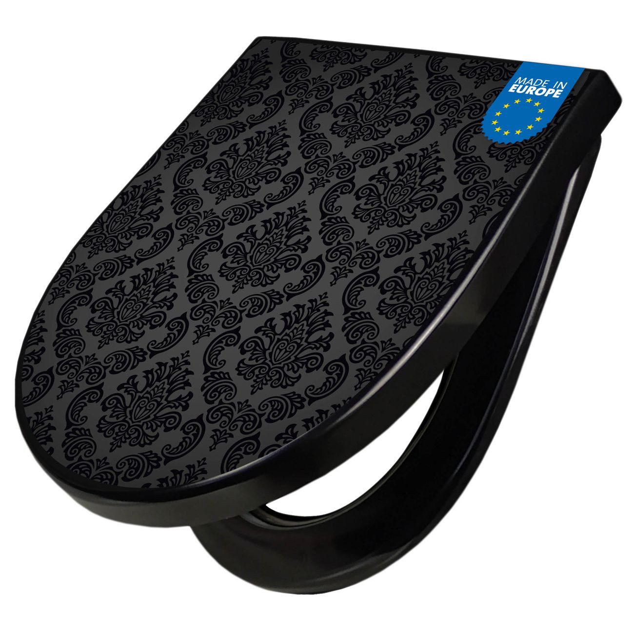 banjado WC-Sitz Premium D-Form mit Absenkautomatik Motiv Black Deluxe (umweltfreundliches Material, Softclose Absenkautomatik), 45 x 36,4 x 4