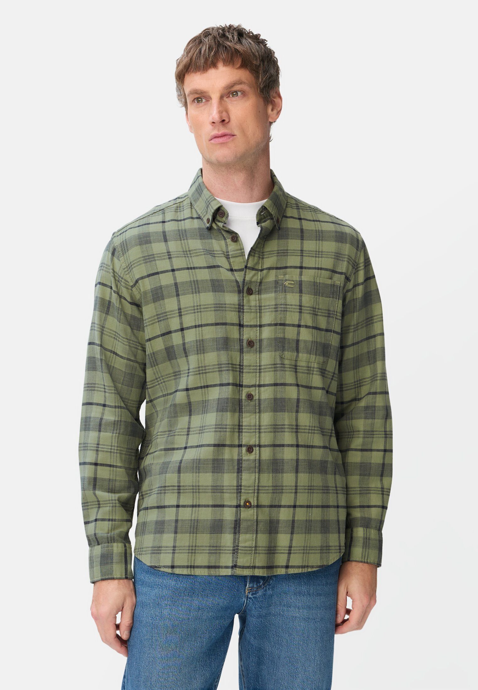 camel active Karohemd mit Brusttasche Langarm Button-Down