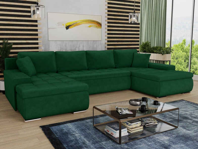 Sofnet Wohnlandschaft Faris U, mit Schlaffunktion und Bettkasten, Ecksofa, U-Form Couch, Schlafsofa mit Wellenfeder