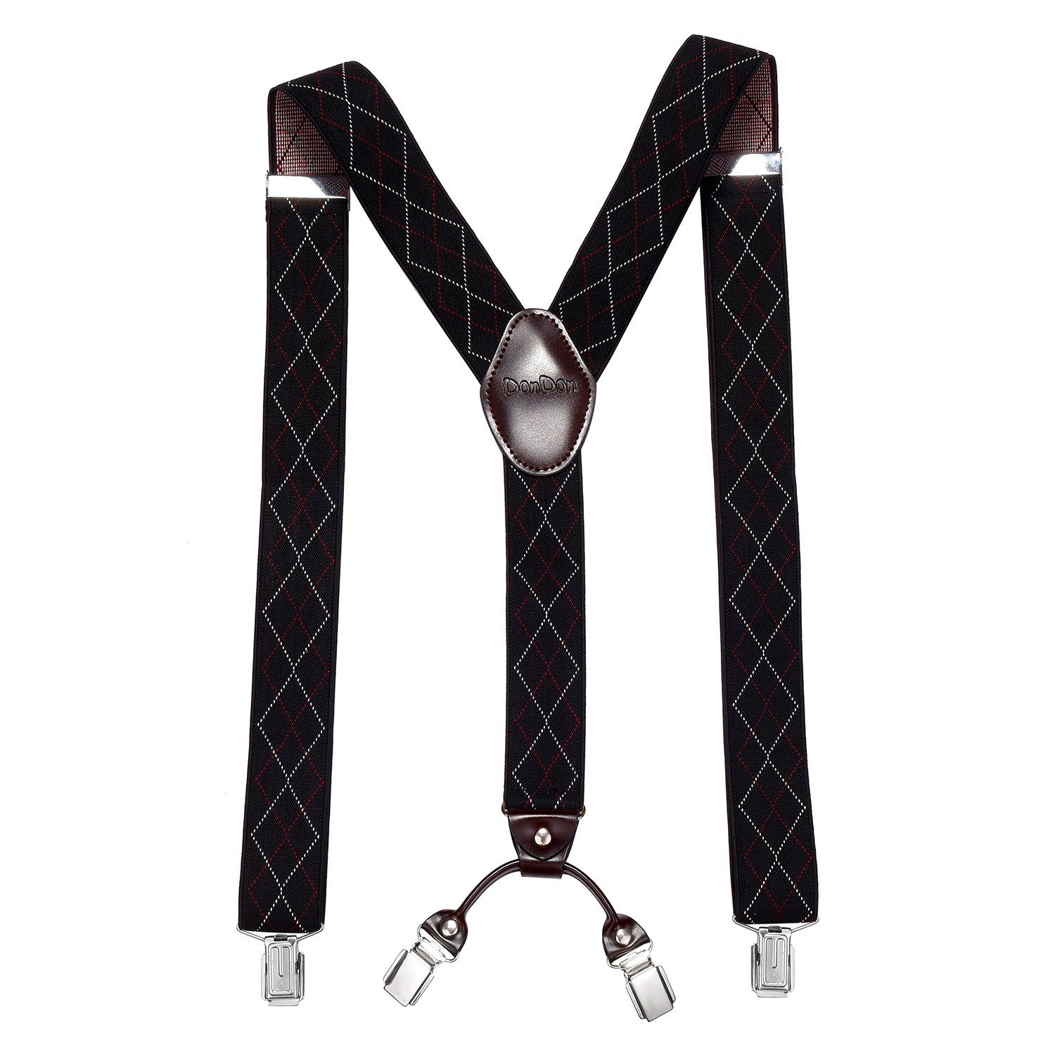 DonDon Hosenträger für Herren 3,5 cm breit 4 Clips mit braunem Leder längenverstellbar (1-St) Y-Form, verstellbar mit Clipverschluß, elastisch