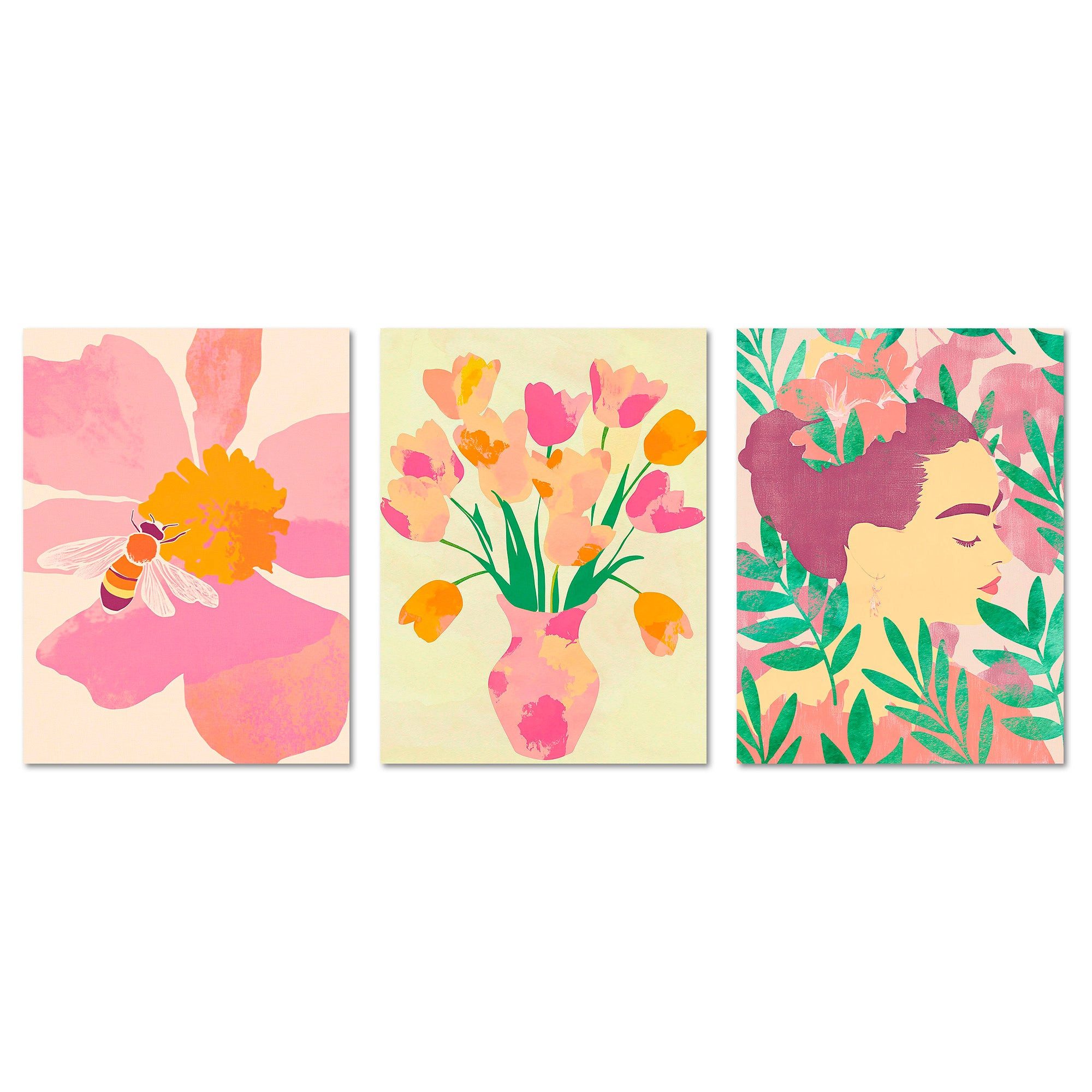 ARTFAVES Bilder-Collage Poster Set Dopamine Trio 3 I mehrteilige Bilderwand I Wandbilder Abstr, (Wandbilder modern, 3 St)