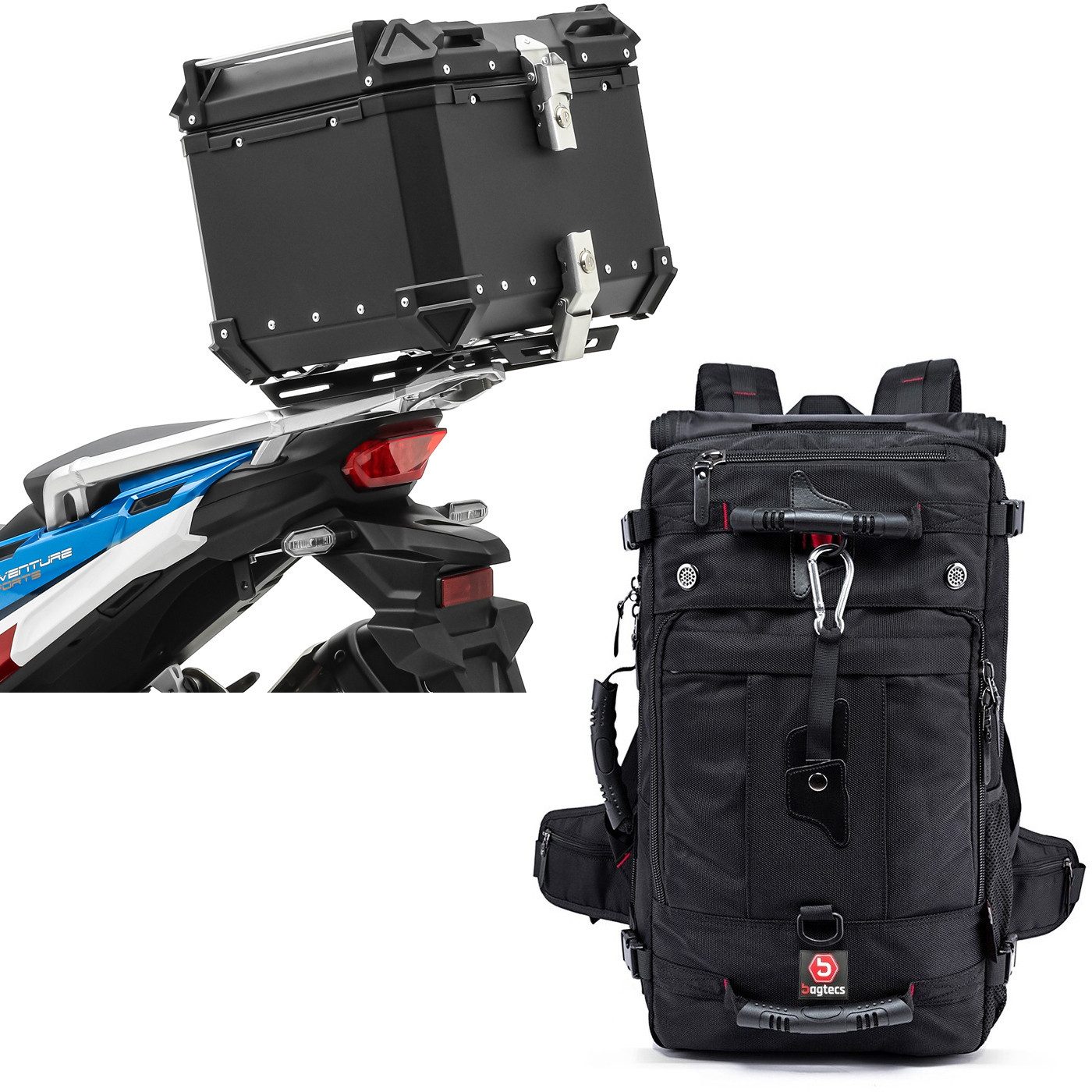 Reisetasche Set: Motorrad Alu Topcase XB45 Aluminium univ. 45 Liter sw # mit Motor