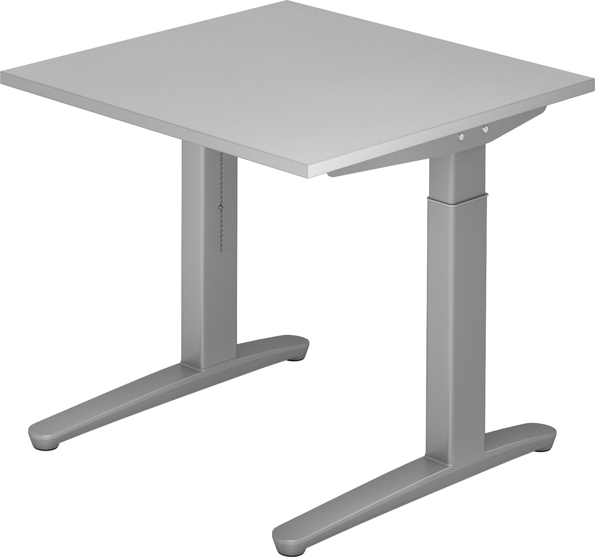 bümö Schreibtisch Schreibtisch Serie-XB, Quadrat: 80 x 80 cm - Dekor: Grau - Gestell: Silber
