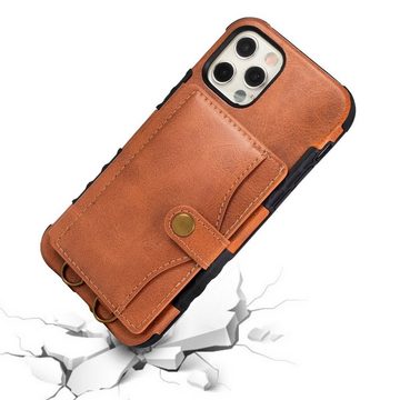 Wigento Handyhülle Für iPhone 12 / 12 Pro Lederoptik Case TPU Band Schutz Tasche Hülle Cover Etuis Dunkelbraun