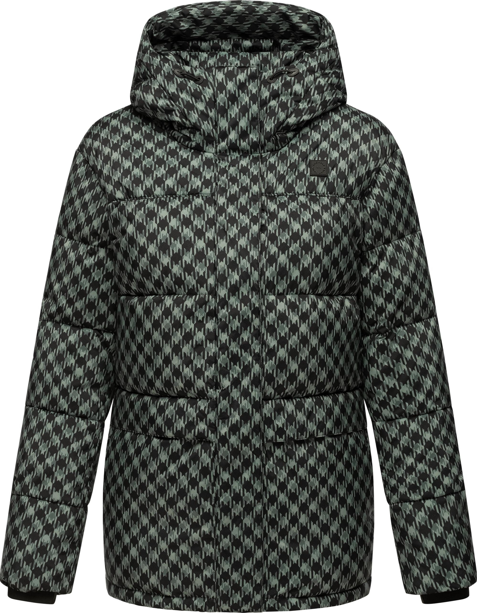 Ragwear Steppjacke Wikesh Print Wasserdichte Damen Winterjacke mit Hahnentritt-Muster