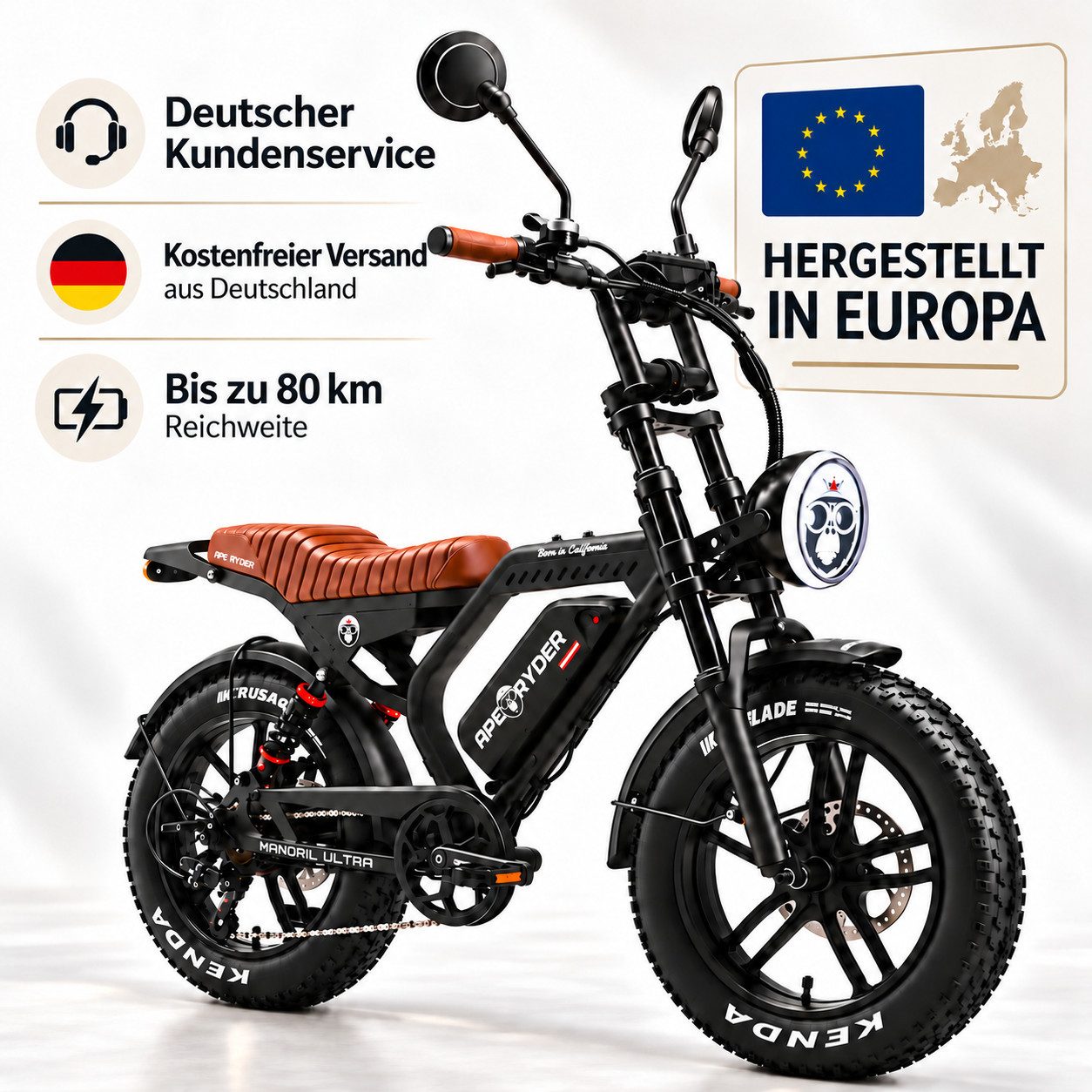 APE RYDER E-Bike Mountainbike 20 Zoll Fatbike 48V 15Ah Akku, bis 80 km, Shimano 7-Gang, hydraulisch, 7 Gang, Heckmotor, 720 Wh, (Packung)