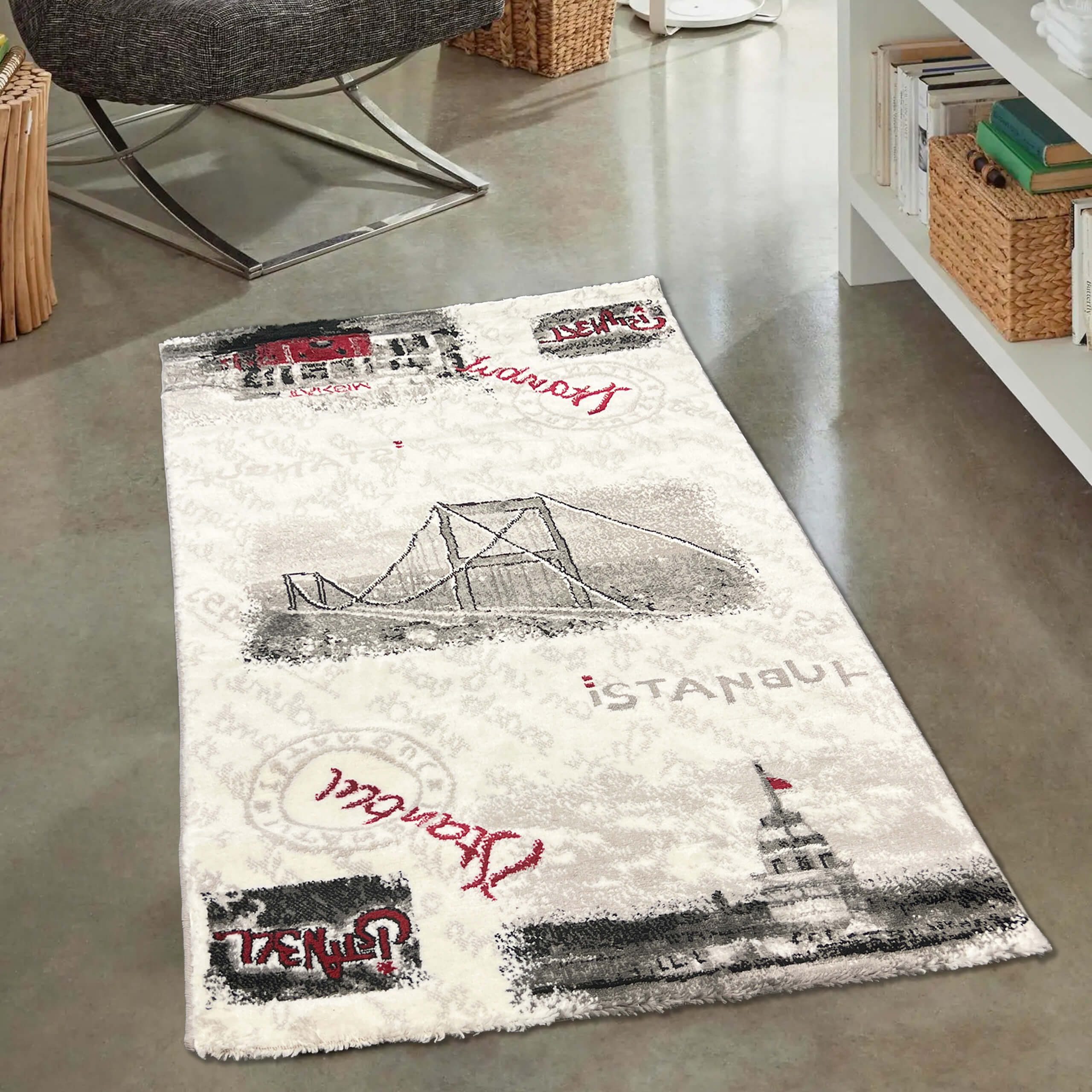 Carpetia Teppich Designteppich Istanbul Patchwork Grau Creme Rot Schwarz modern, rechteckig
