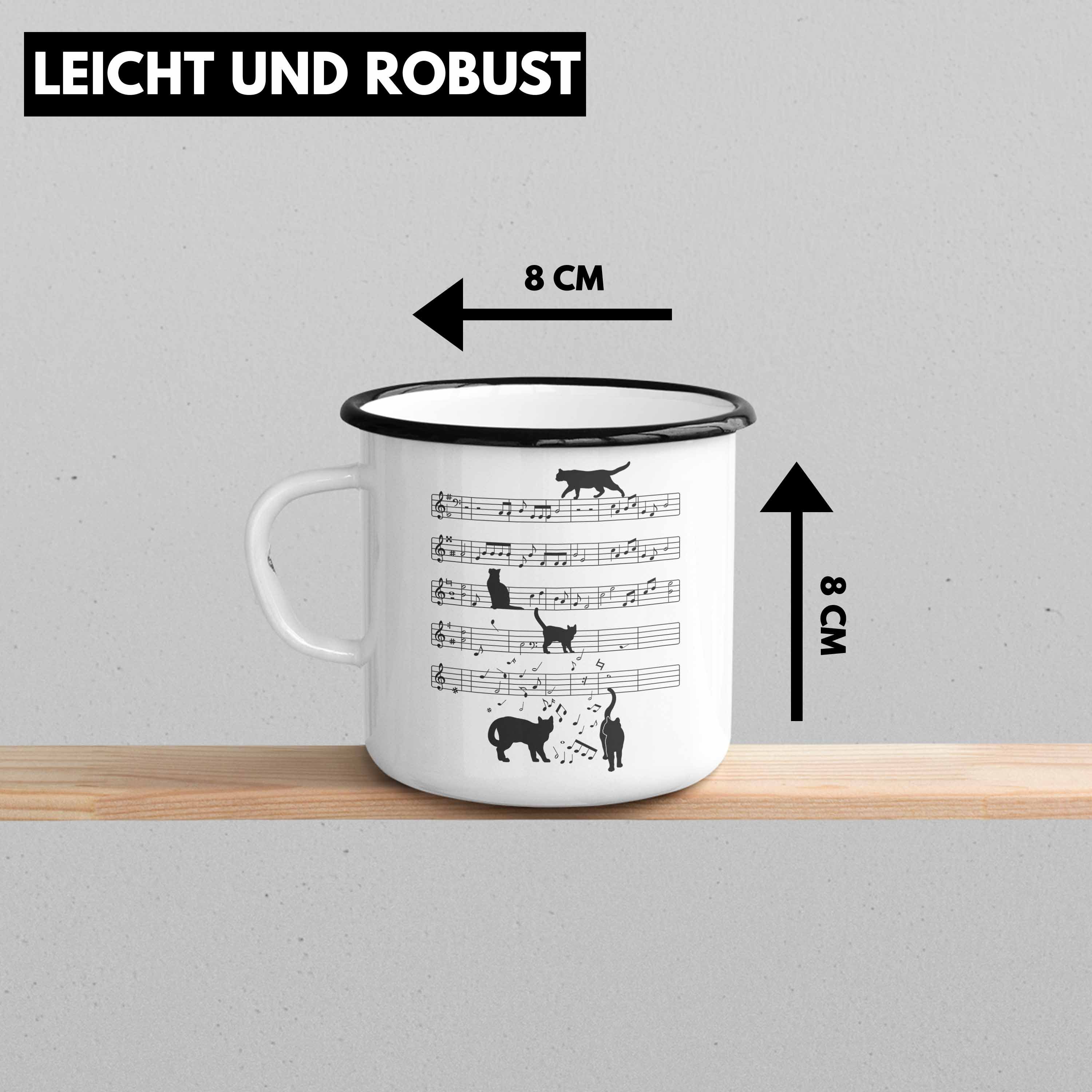 Trendation Thermotasse Trendation - Katze Katzenliebhaber Tasse Geschenke Lustig Tasse Emaille Kaffeebecher Geschenk Grafik Schwarz Cat KaffeeEmaille