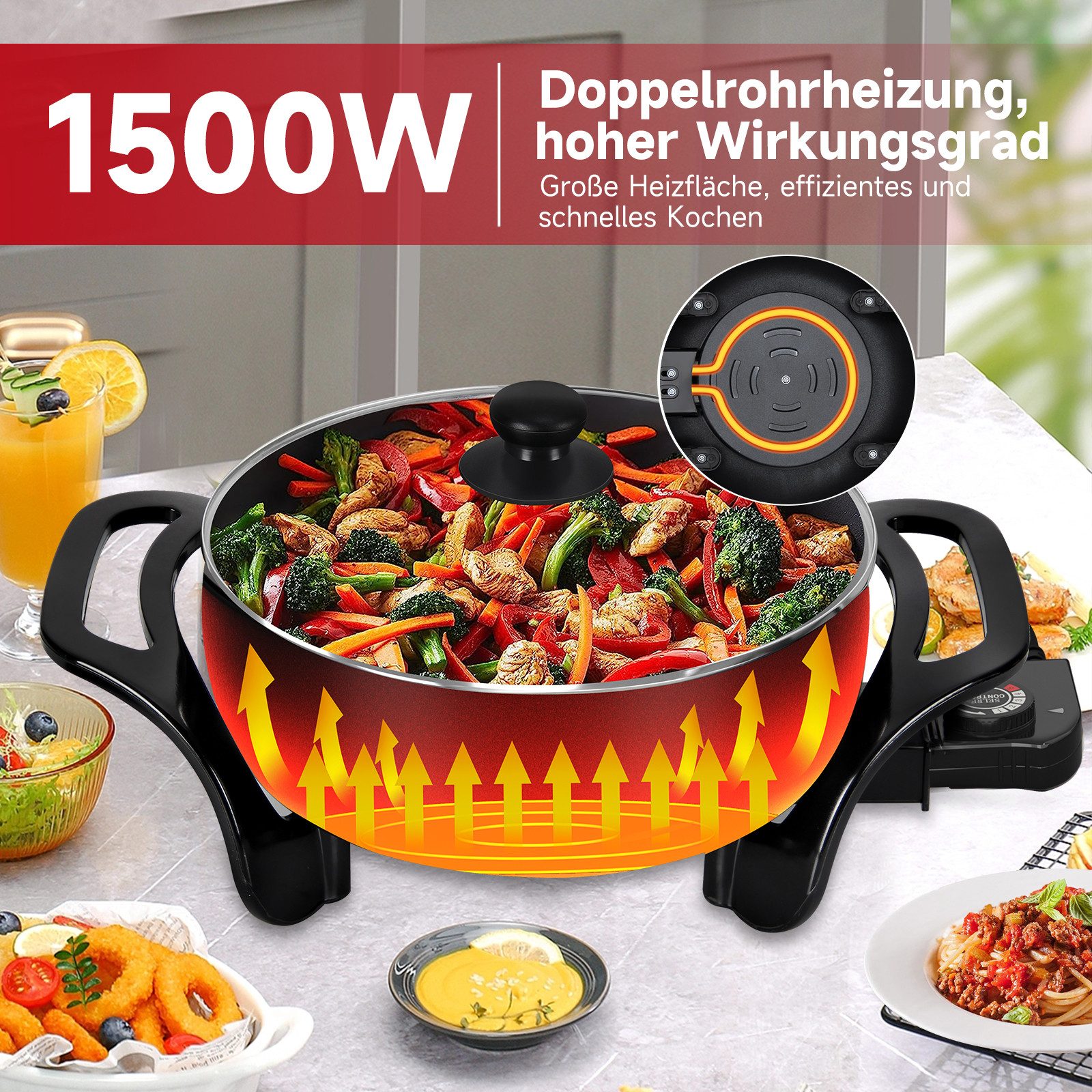 Scheffler Elektrische Wokpfanne Elektrische pfanne mit deckel