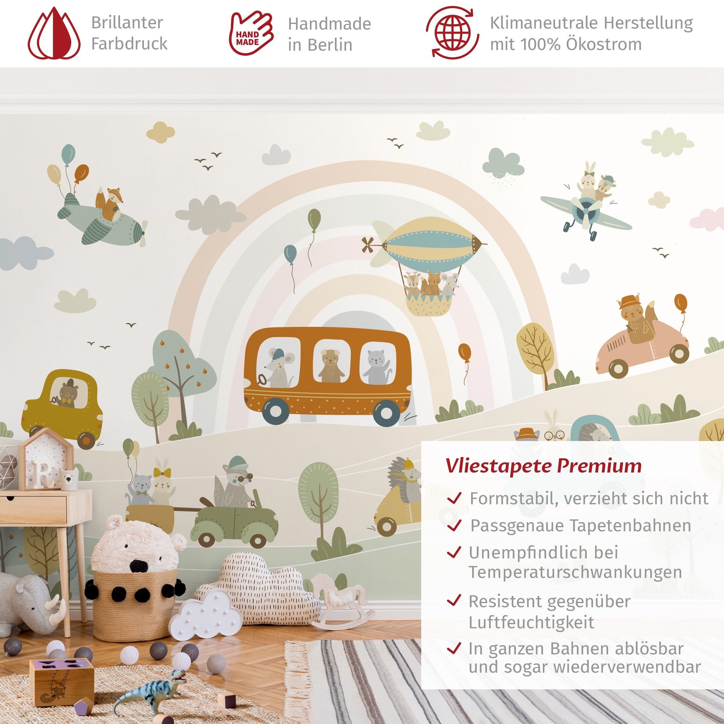 Bilderdepot24 Kindertapete Tiere Verkehr Kinderzimmer Ballon, günstig online kaufen