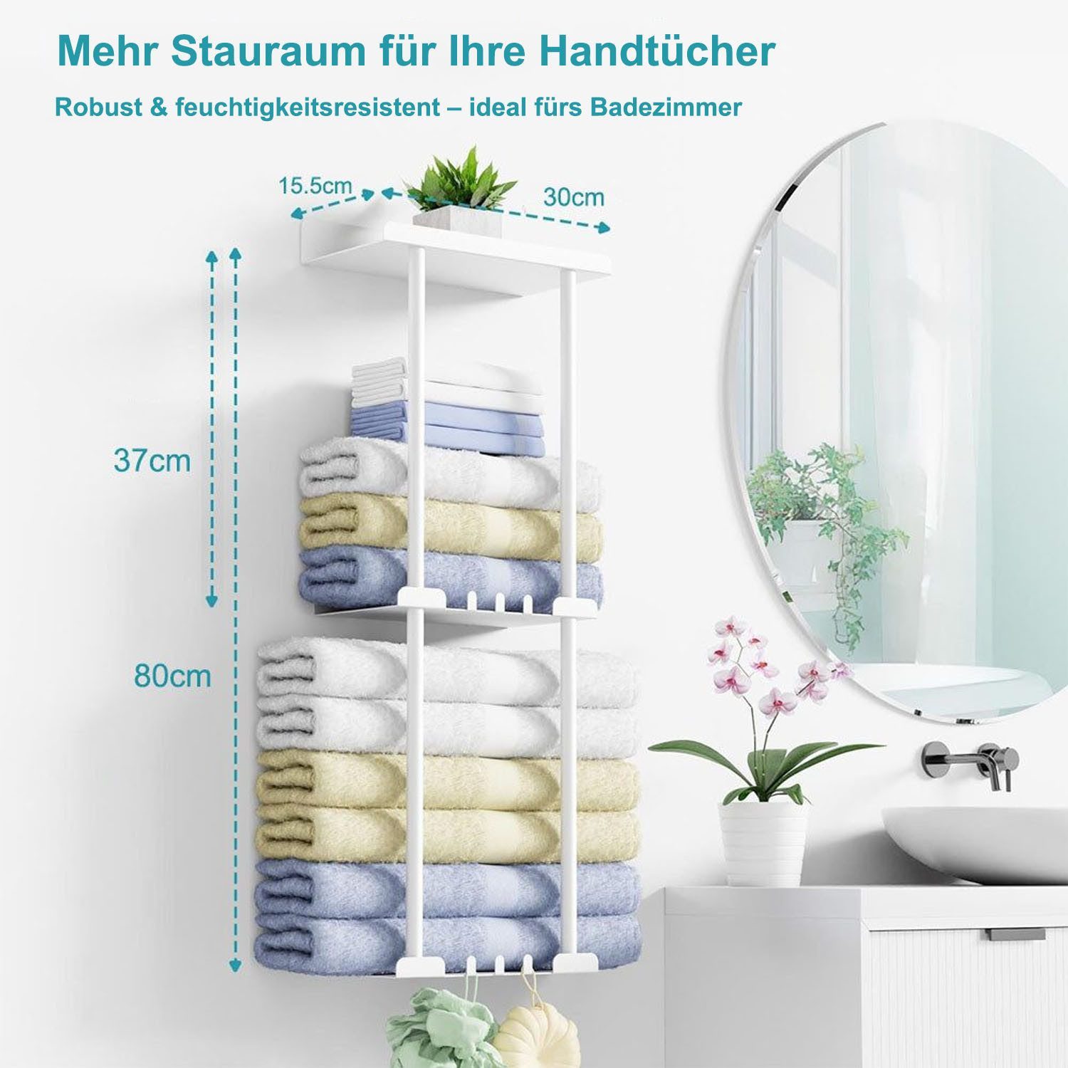Refined Living Handtuchhalter Wand Handtuchhalter, Bad Handtuchregal, Ohne Bohren, mit Leitplanke, Bath Towel Holder, mit 6 Handtuchhaken, für Badezimmer Küche – Bild 4 von 5