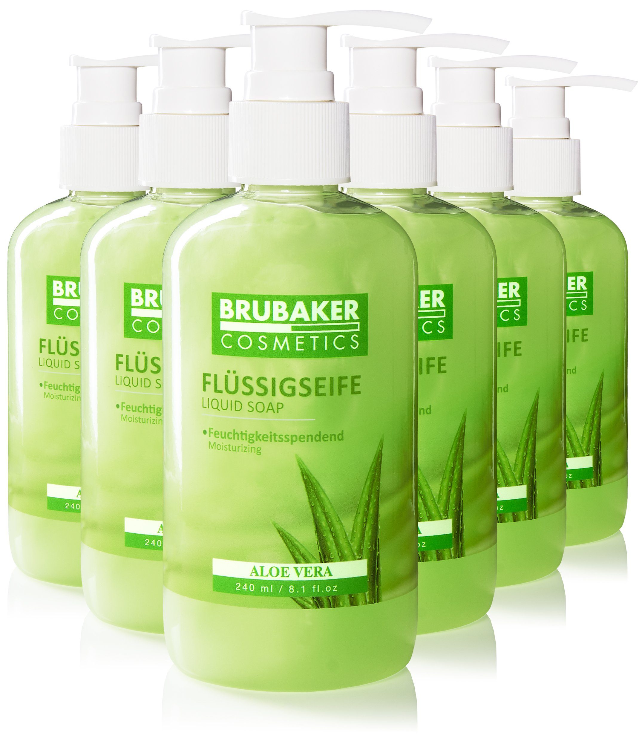 BRUBAKER Handseife Flüssigseife mit Aloe Vera Duft, 6-tlg., feuchtigkeitsspendend, Seife flüssig im praktischen Spender
