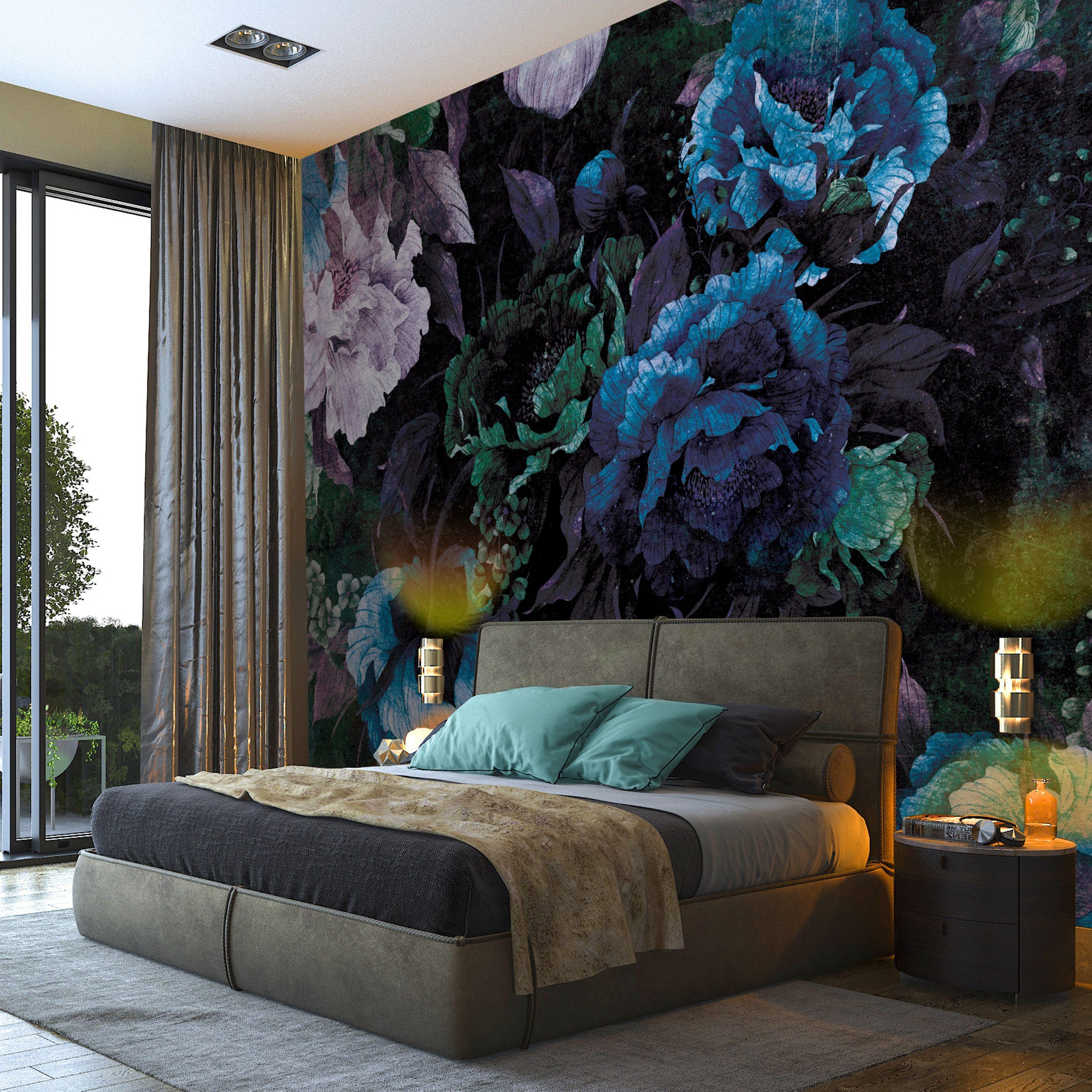 Wallarena Fototapete Blumen Pfingstrose Rose Schwarz Moderne Vlies Tapete f günstig online kaufen