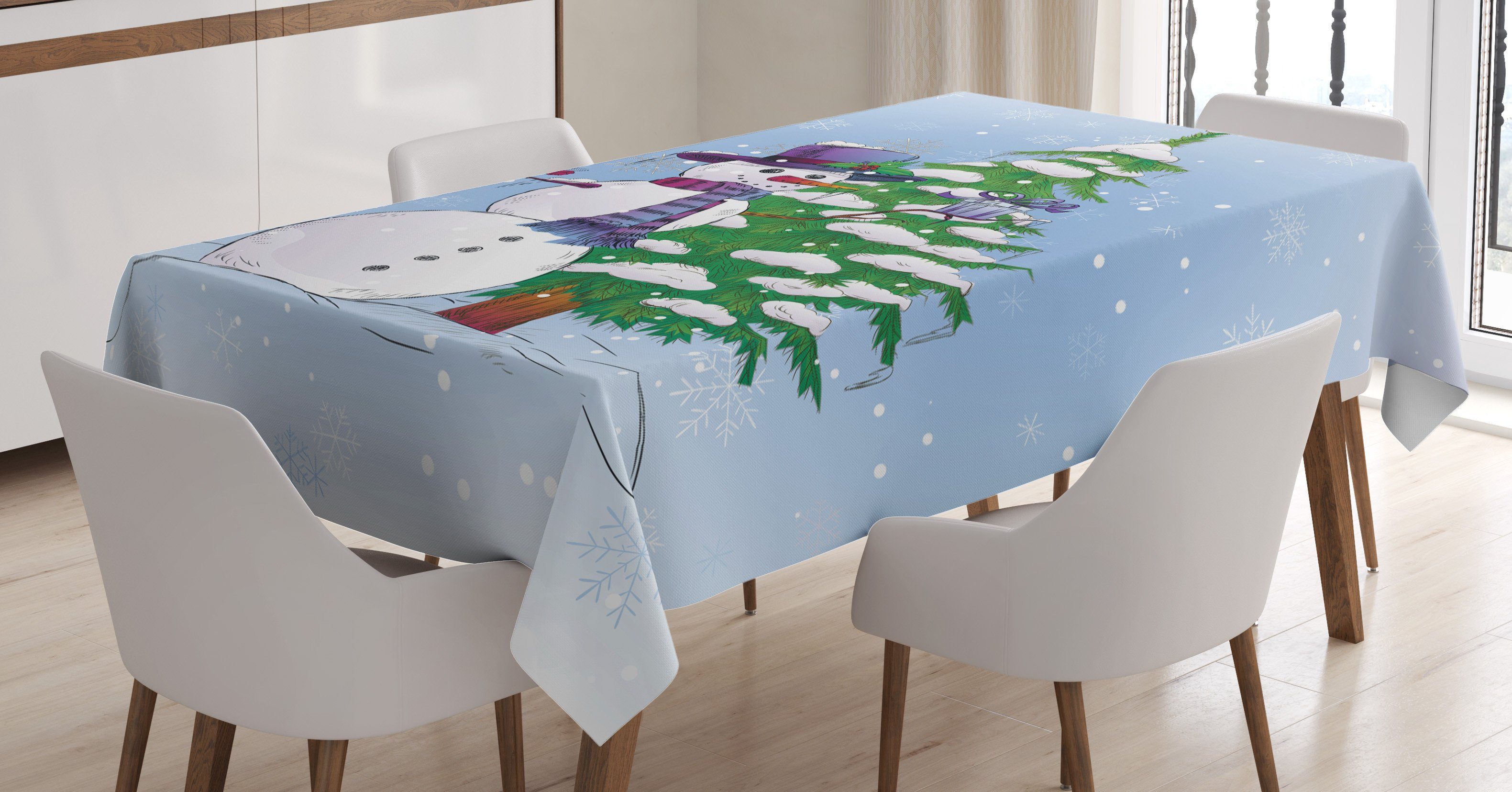 Abakuhaus Tischdecke Farbfest Waschbar Für den Außen Bereich geeignet Klare Farben, Weihnachten Schneemann und Baum