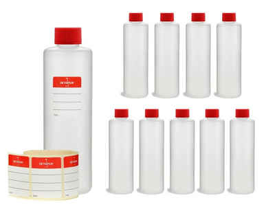 OCTOPUS Kanister 10 Plastikflaschen 250 ml, rund mit roten Deckeln (leer) (10 St)