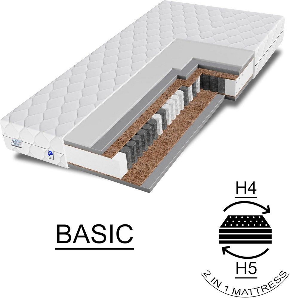 Taschenfederkernmatratze orthopädische 7-Zonen, zwei unterschiedlich feste Liegeseiten, TULENA, Wendematratze, Größe: 80 x 190 cm, H1 + H2 Basic