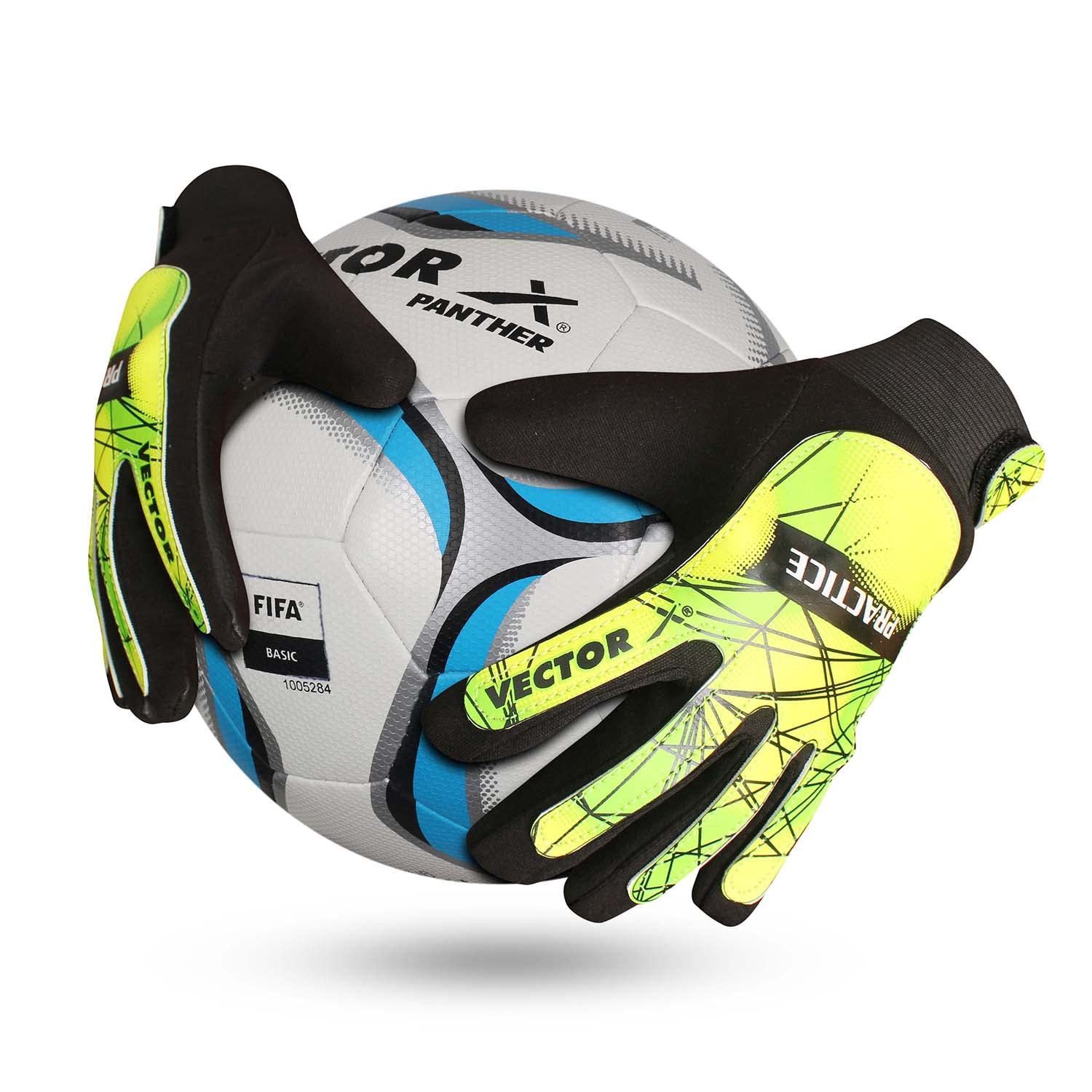 Vector X Torwarthandschuhe Practice Fußball-Torwarthandschuhe Für Männer & Jungen (Verkaufspaket: 1 Paar Handschuhe, Schutz & Komfort, Starker Grip für die härtesten Saves) Verbesserter Schutz verringert das Verletzungsrisiko