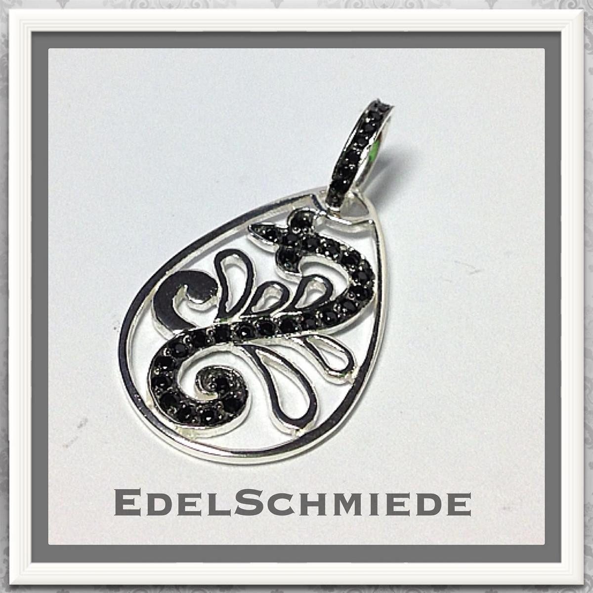 Kettenanhänger Kettenanhänger 925 Silber Tropfen mit schw. Zirk.