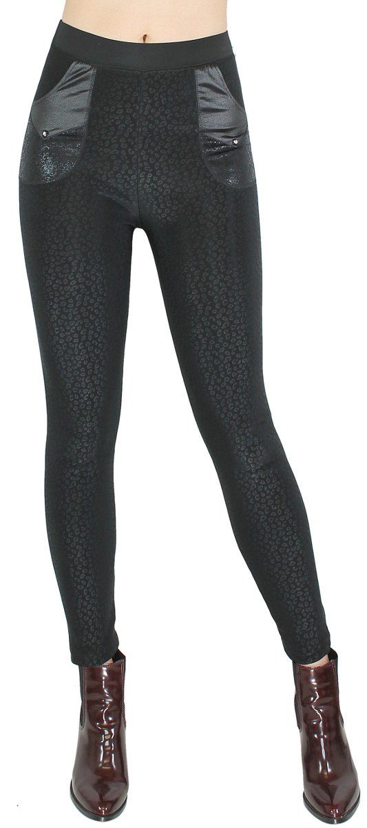 WL105-Leo Damen Innen-Fleece Hose Leggings Thermo dy_mode Gefütterte Thermohose Thermo Bund elastischem mit mit