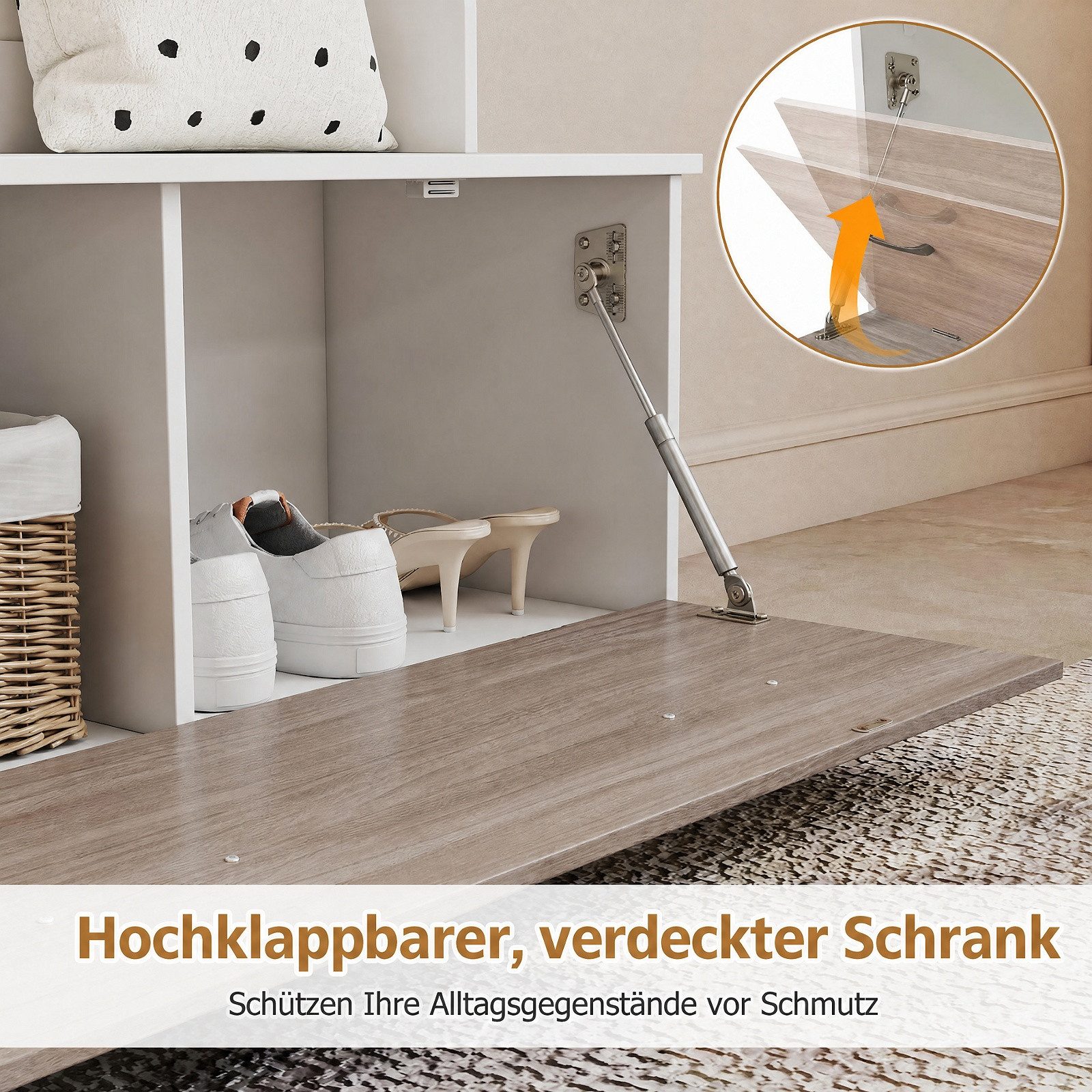 COSTWAY Kleiderständer Garderobenständer Holz mit Schuhschrank, 5 Haken, 100x40x180cm