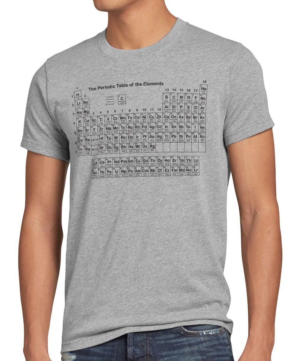 style3 Print-Shirt Herren T-Shirt Periodensystem big schule uni cooper chemie theory bang sheldon elemente grau meliert