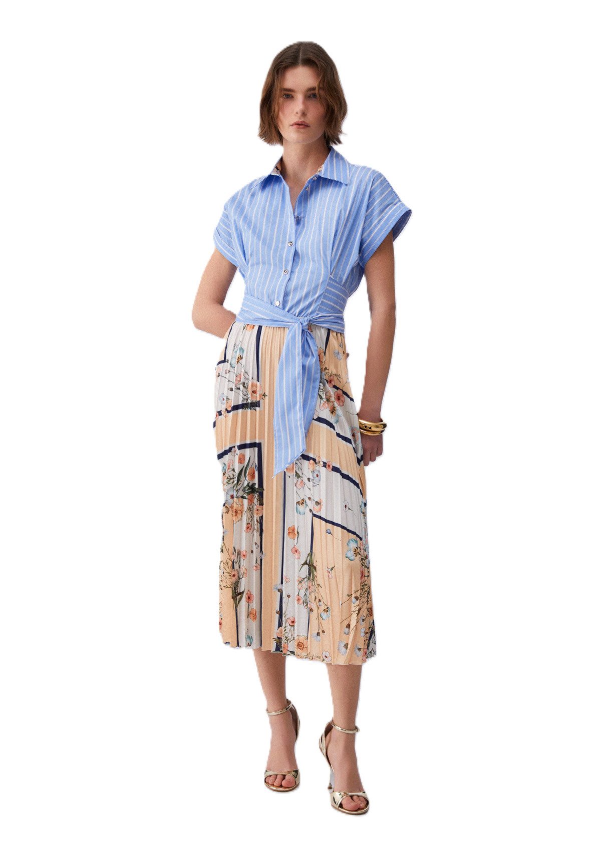 Liu Jo Midikleid - Midi-Kleid mit Plisseerock - Kleid mit Streifen & Knoten - elegantes