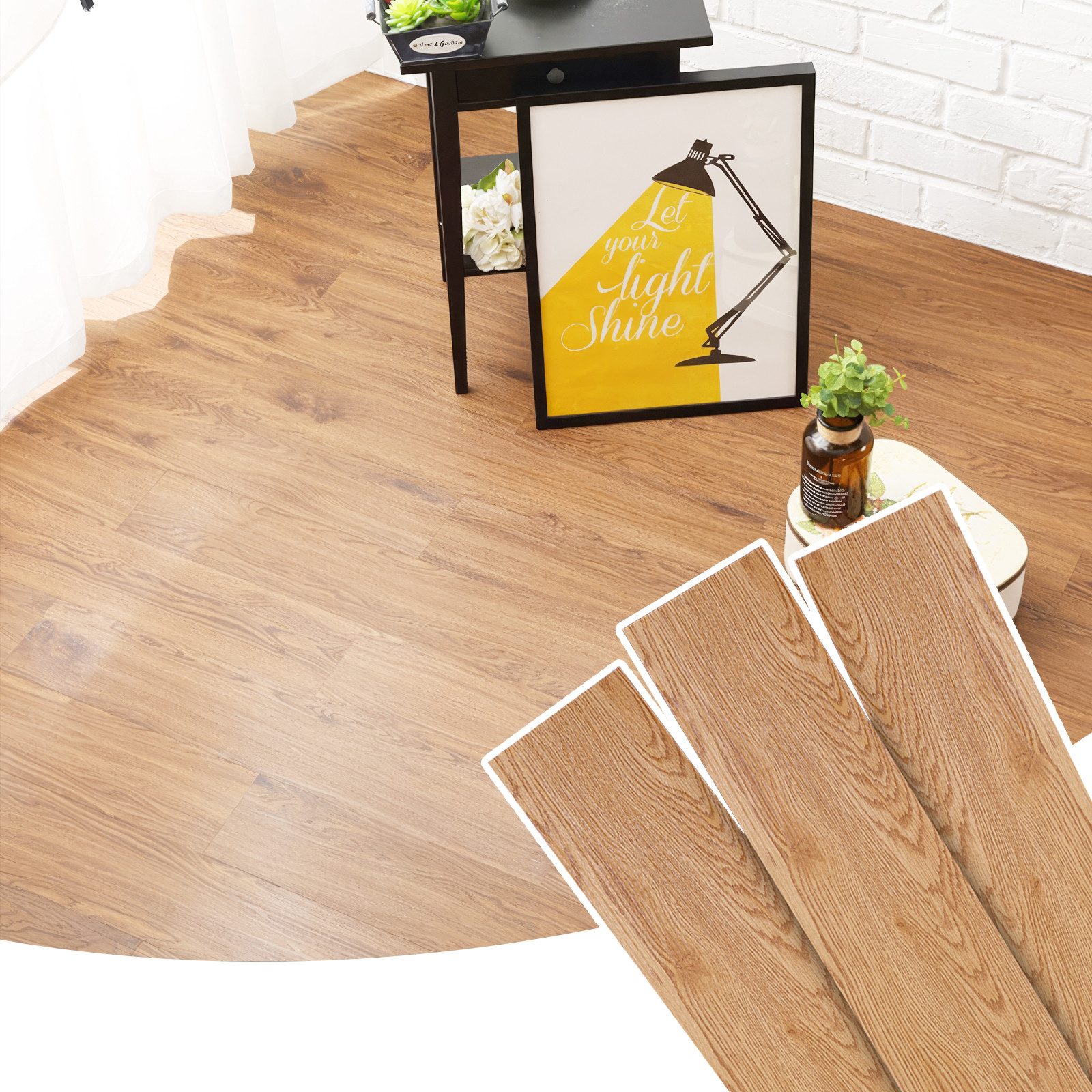 BlingBin Vinylboden 36 Stück PVC Bodenbelag Vinylboden Selbstklebend mit Holz-Effekt, 36er Set, Warm Oak, 91.4 x 15.24 cm, 36 Vinyl Fliesen-ca.5m², Klebefliesen Boden für Wohnzimmer Küche, Verschleißfest, Wasserfest