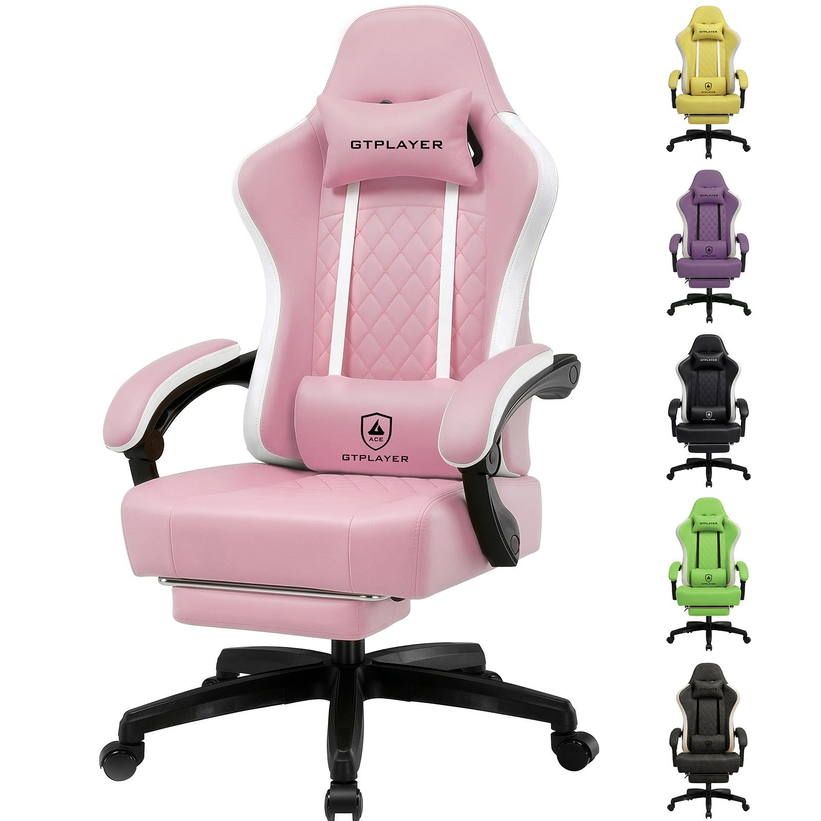 GTPLAYER Gaming-Stuhl Ergonomischer Gaming Sessel Schreibtischstuhl aus Stoff/Kunstleder (Pacekung), Federsitzkissen mit Fußstütze