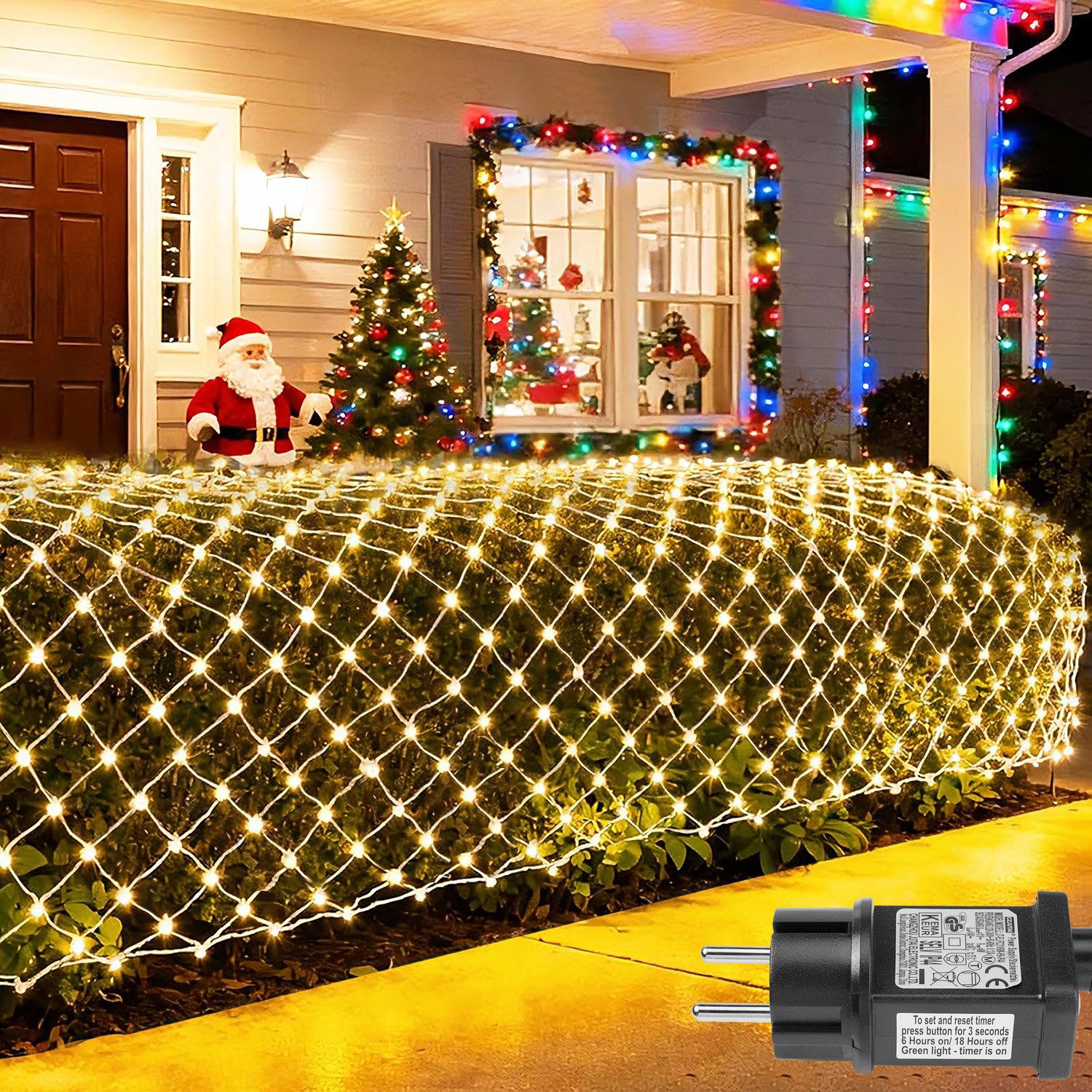 LMaxhome LED-Lichternetz Lichterkette Lichtervorhang Weihnachts Deko für Büsche Garten Zäune, 96-flammig, Mesh Lichterkette Netz mit 8 Modi Timer, 1,5x1,5m/2x2m/3x2m/6x4m