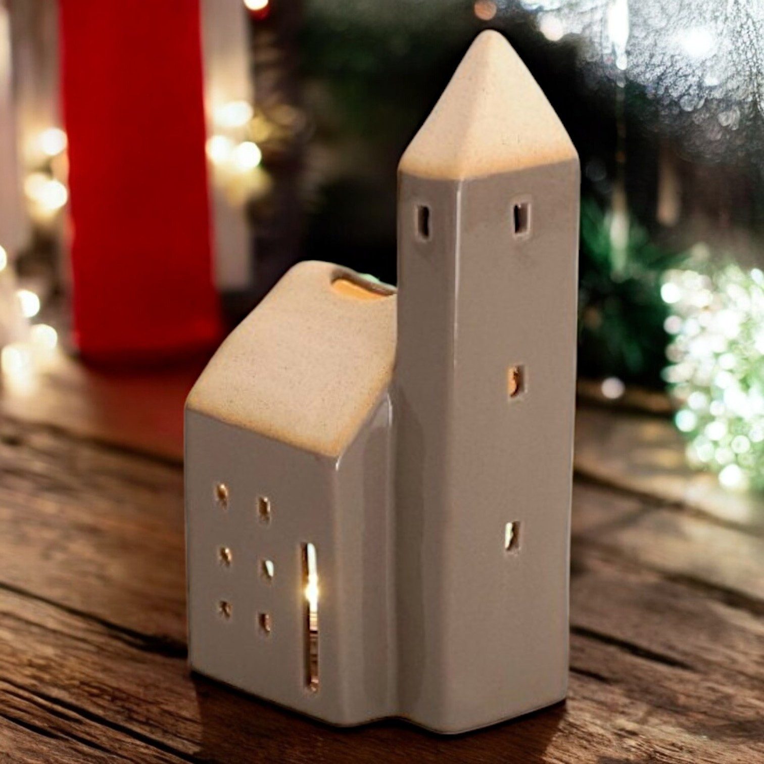 Werner Voß Windlicht Teelichthalter Kirche Steingut, 8x8x17cm, Braun - Natu günstig online kaufen