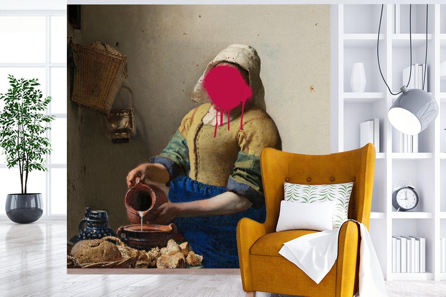 Wandtapete - bedruckt, St), oder für Tapete Vermeer Kunst, MuchoWow (5 Matt, Schlafzimmer, Milchmädchen Das - Vinyl Wohnzimmer Fototapete