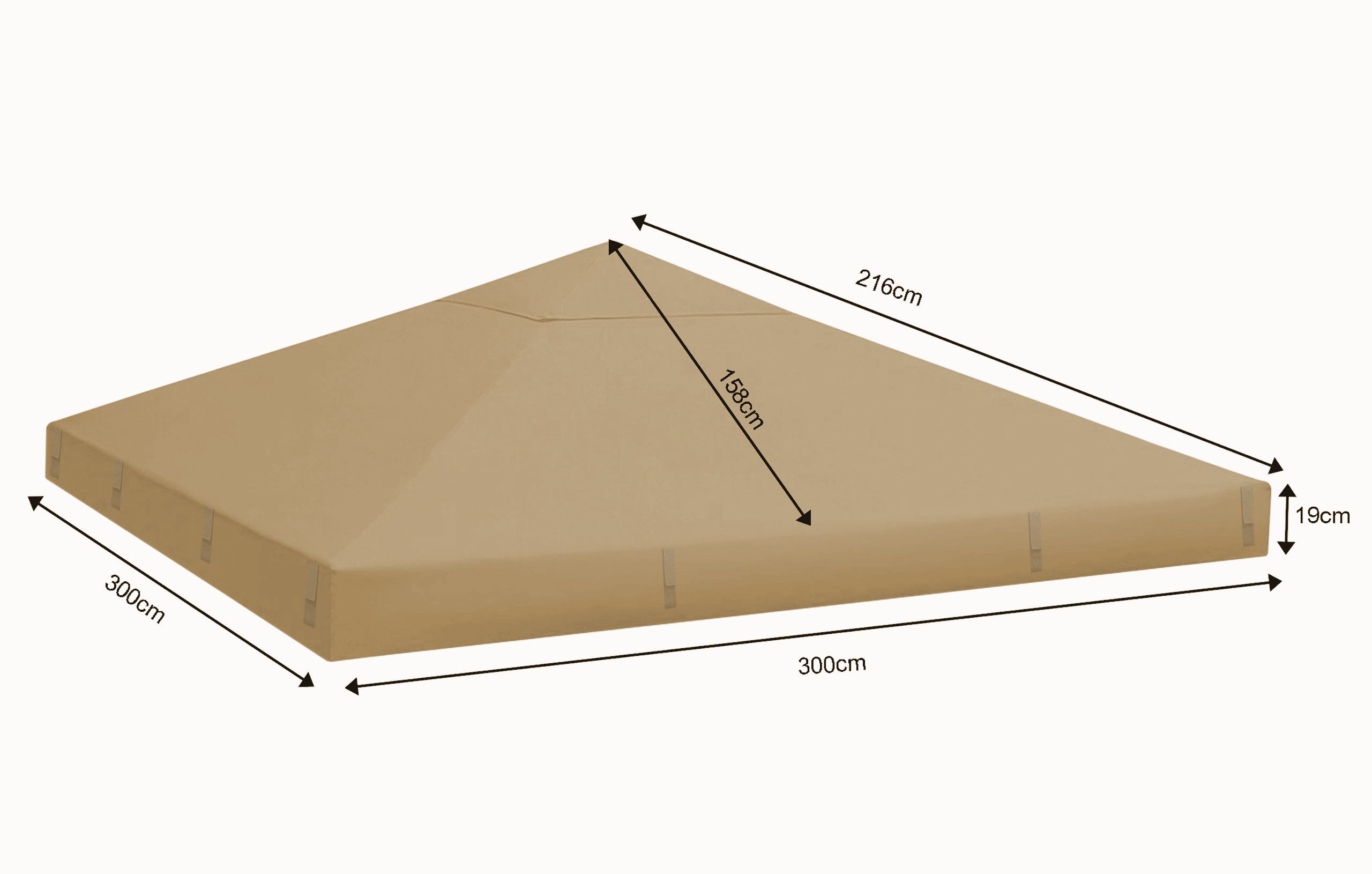 Quick Star Pavillon-Ersatzdach Ersatzdach Rank-Pavillon 3x3 / 3x4 m in vielen Farben, 260 g/m², 300 x 300 cm (Beige, 3 x 3 m), Mit Dachentlüftung