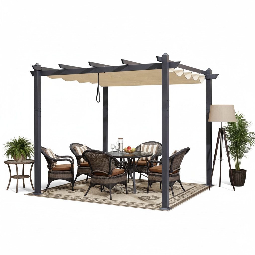 PURPLE LEAF Pergola Aluminium Pavillon mit Schiebedach, Wasserdichte Pergola mit verstellbarem Schatten und UV-Schutz