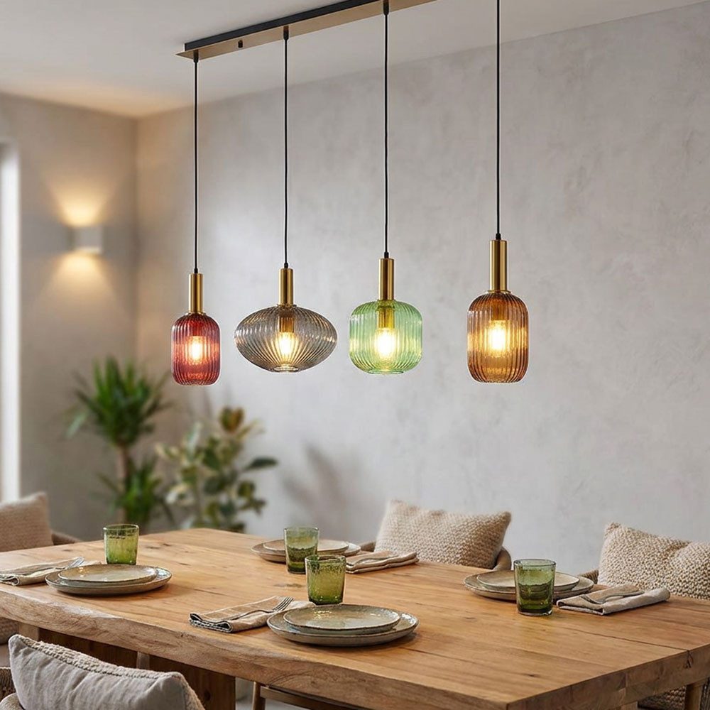 GLOBO LIGHTING Hängeleuchte, Leuchtmittel inklusive, Warmweiß, Hängelampe Esstischleuchte Pendellampe Glas bunt 4 flammig LED H 120cm