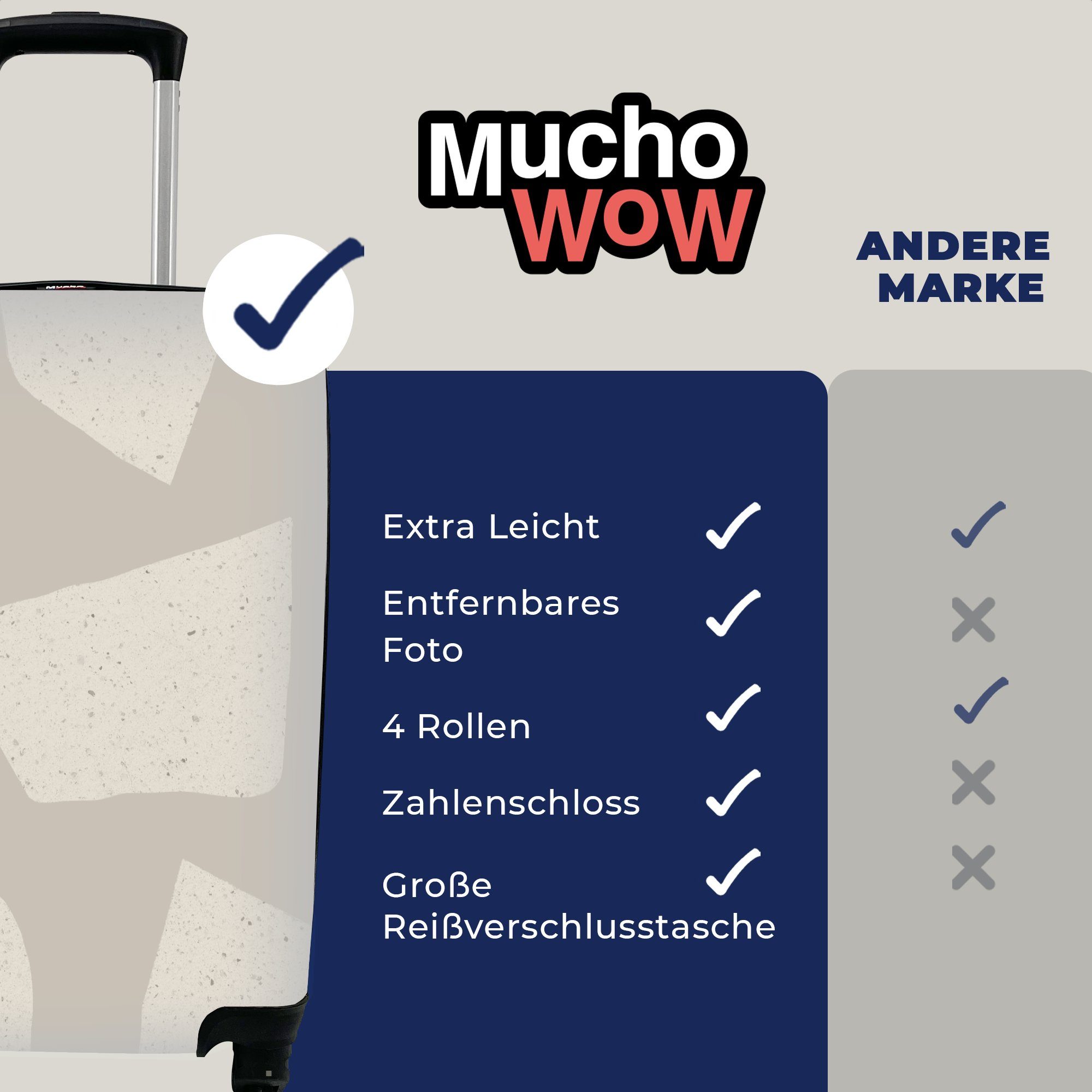 MuchoWow Handgepäckkoffer Abstrakt Reisetasche - Pastell Terrazzo - mit für Reisekoffer rollen, Ferien, Trolley, Muster, Rollen, 4 - Handgepäck