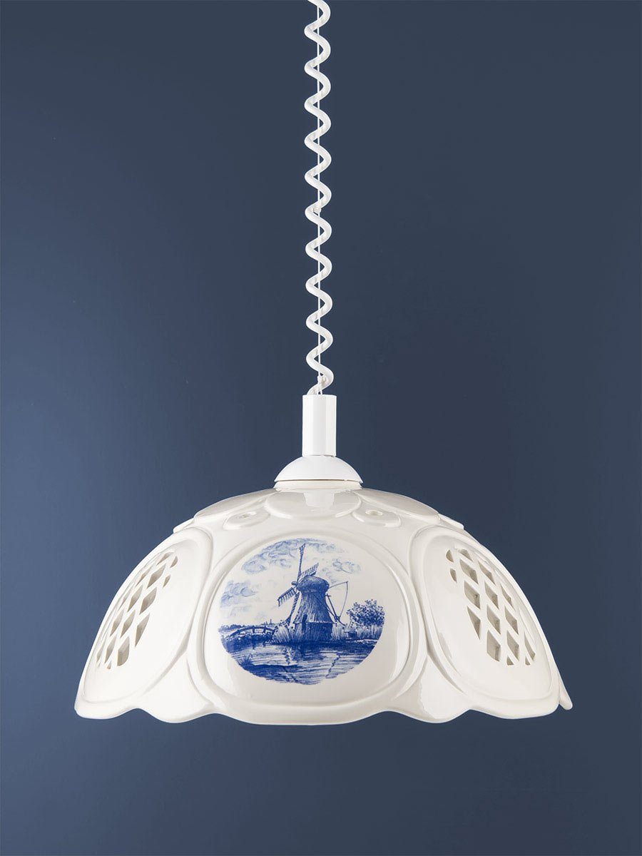 Helios Leuchten Pendelleuchte Küchenlampe Keramik weiß blau, Keramiklampe, Deckenlampe, Hängelampe, für Küche Esszimmer Esstisch, Deckenleuchte hängend höhenverstellbar