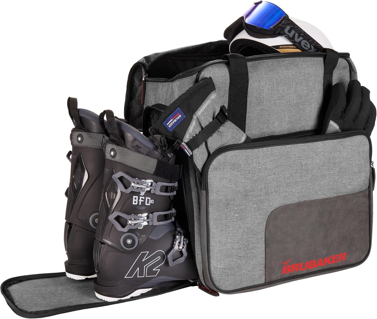 BRUBAKER Skitasche Snowboardtasche - Velocity Performance - Kombi Set (Snowboard Tasche mit Stiefeltasche - Schwarz und Grau, 2-tlg., 160/170 cm Länge), Snowboardbag und Snowboardschuhtasche mit Helmfach