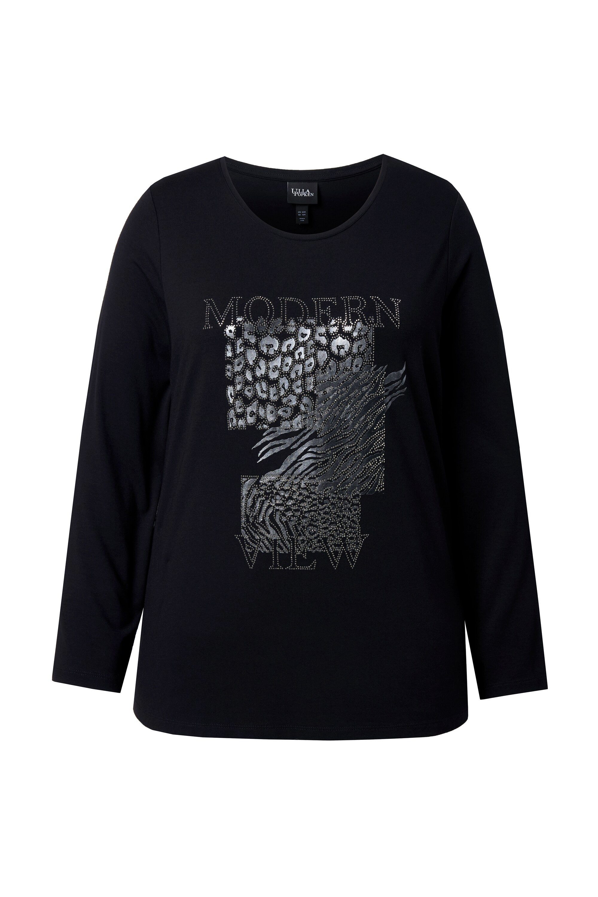 Ulla Popken Longsleeve Shirt Ziersteine Classic Rundhals Langarm günstig online kaufen