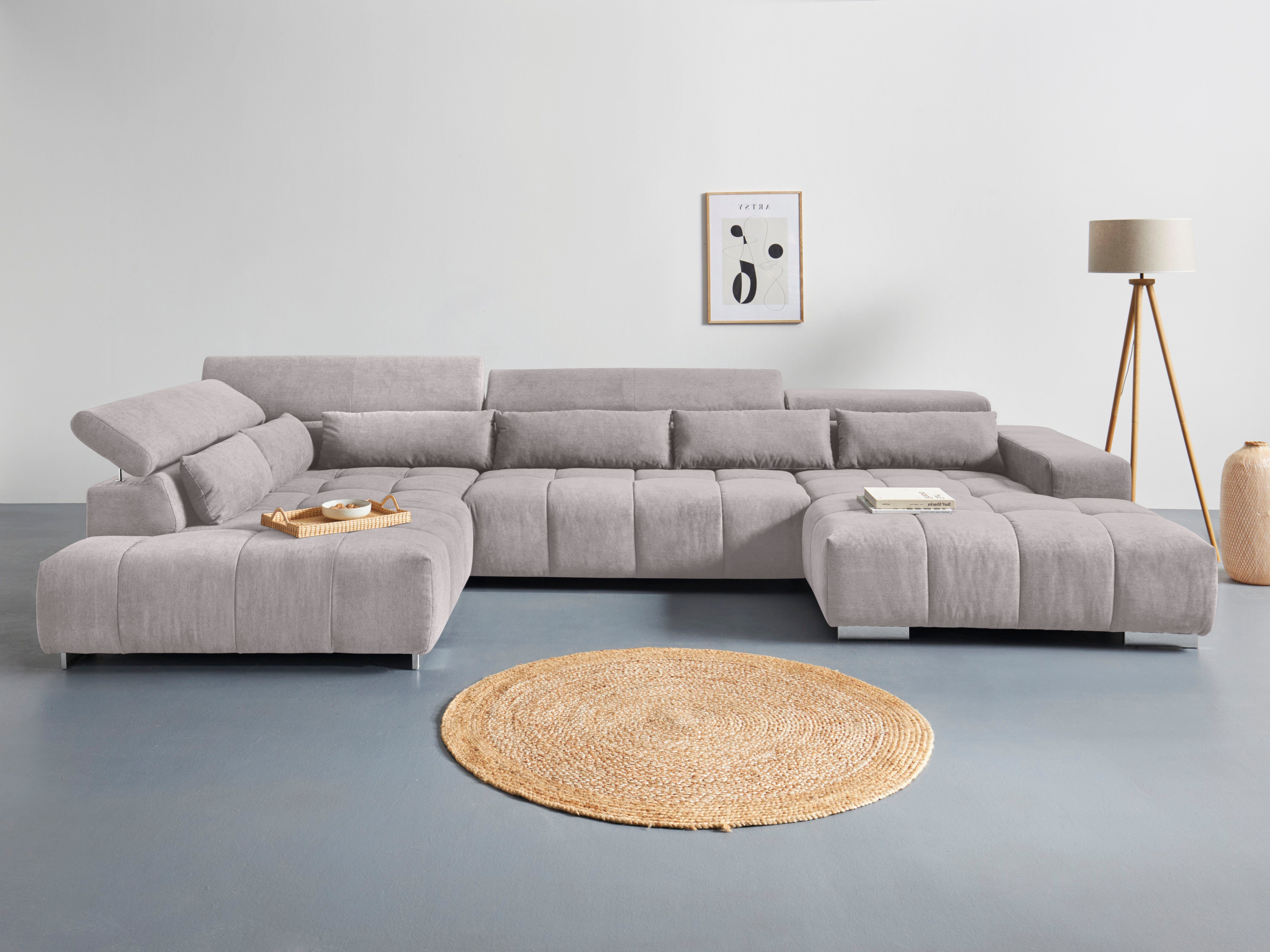 COTTA Wohnlandschaft Orion U-Form, mit Kopfteilverstellung & 6 Nierenkissen