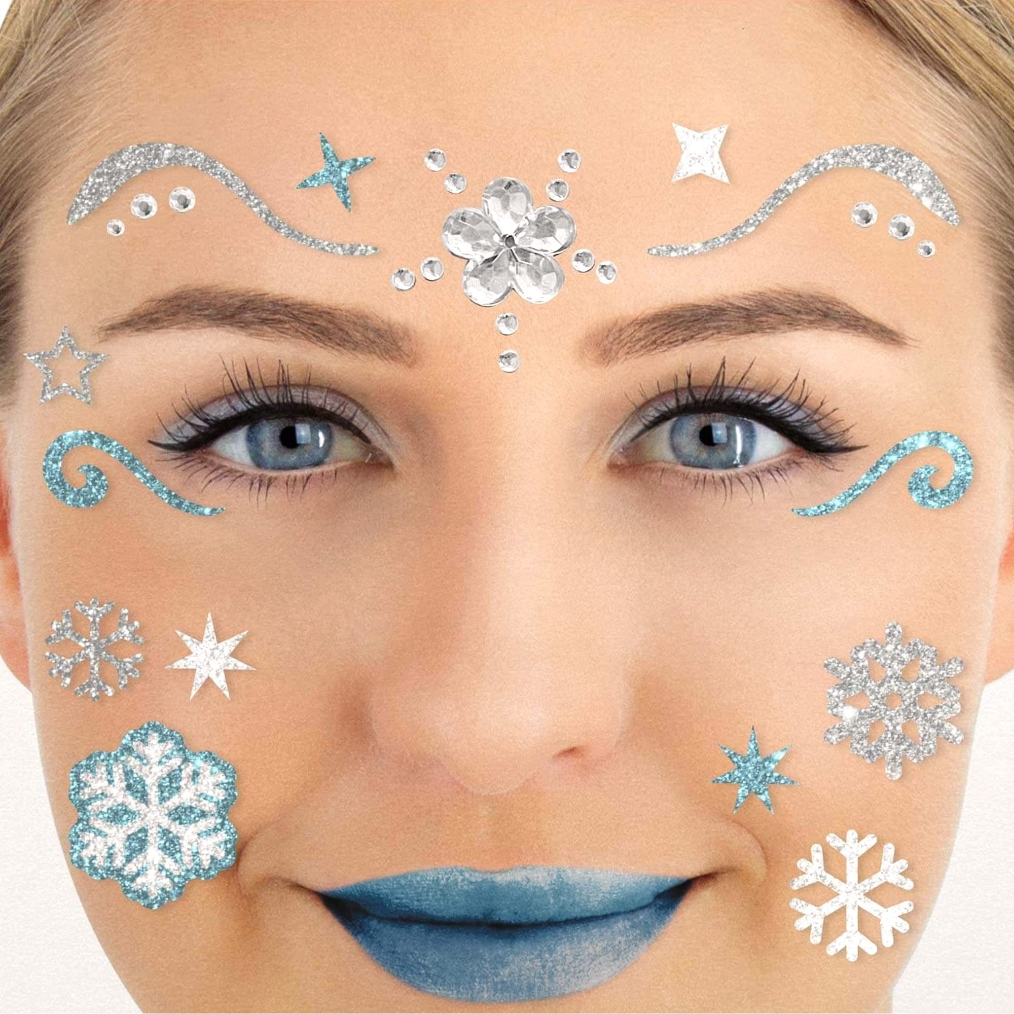 Party Factory Strass-Tattoo Glitter Face Tattoo - Ice Queen, mit Glitzerelementen und Strass-Steinchen je nach Wahl